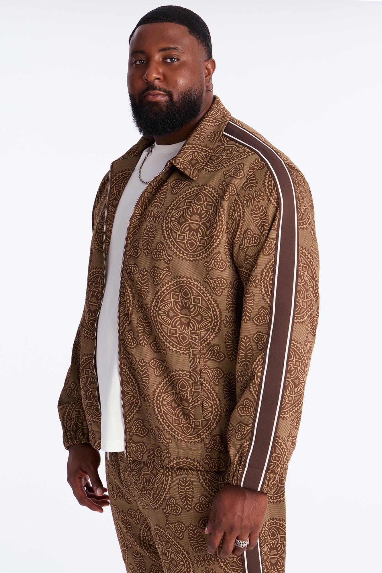 All Over Jacquard Track Jacket - Brown/combo