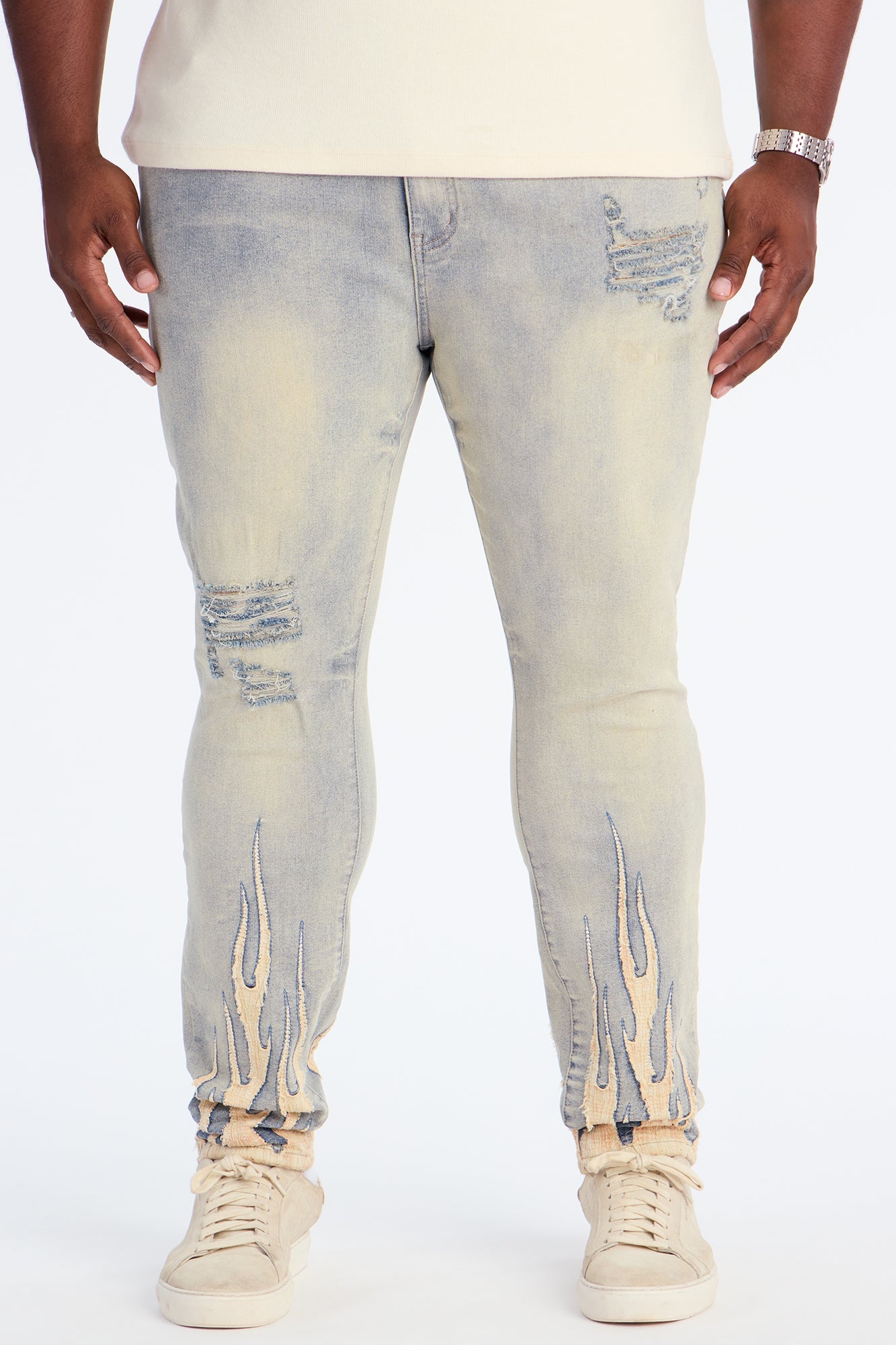 Skinny Street Flames Distressed Jean - Vintage Wash