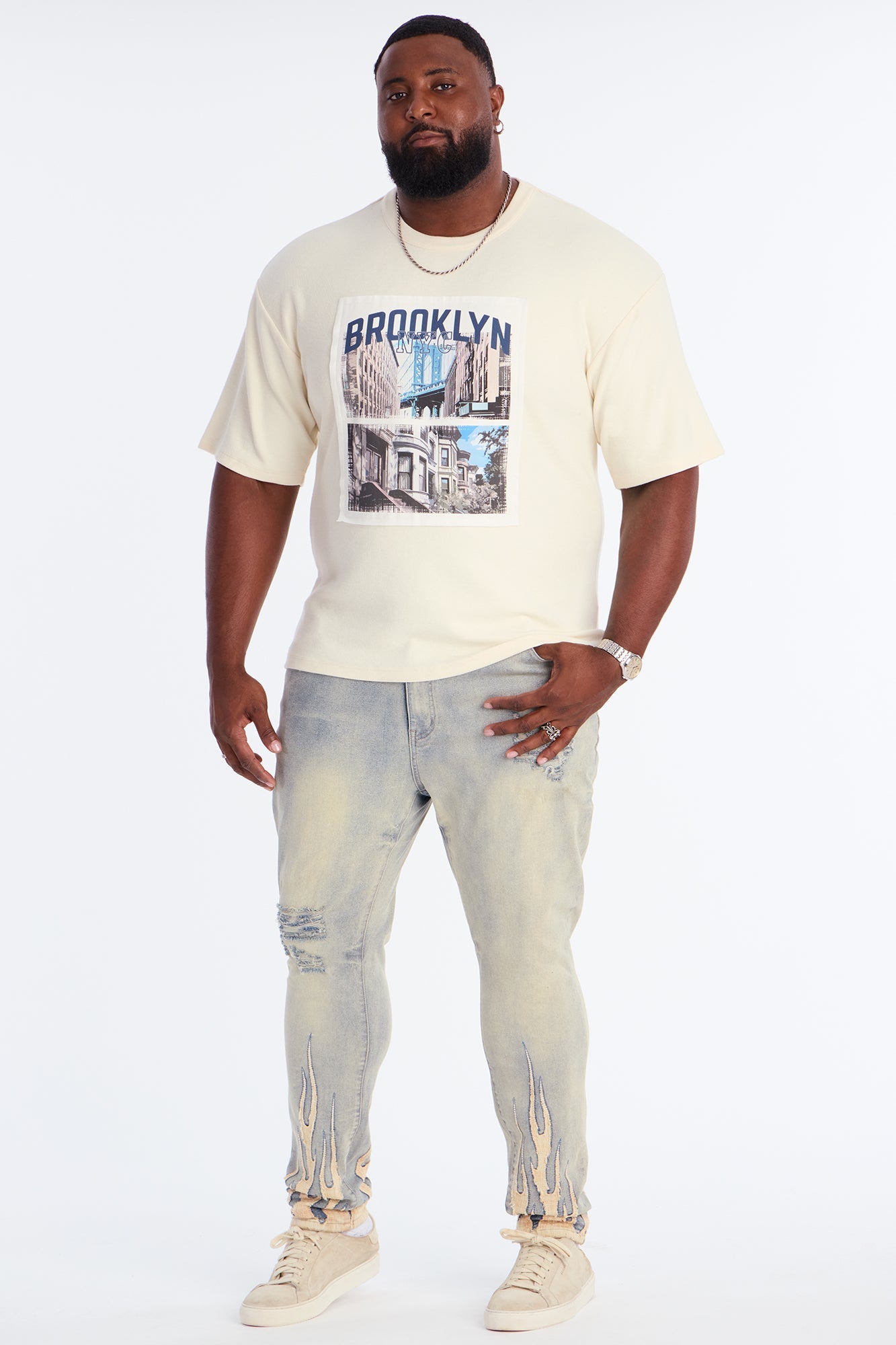 Skinny Street Flames Distressed Jean - Vintage Wash