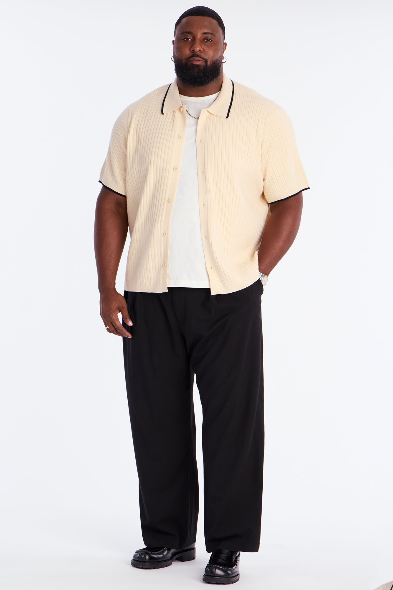 Garrison Knitted Button Up Shirt - Cream