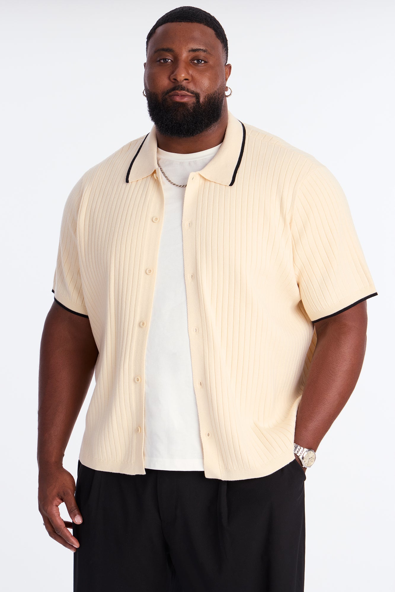 Garrison Knitted Button Up Shirt - Cream