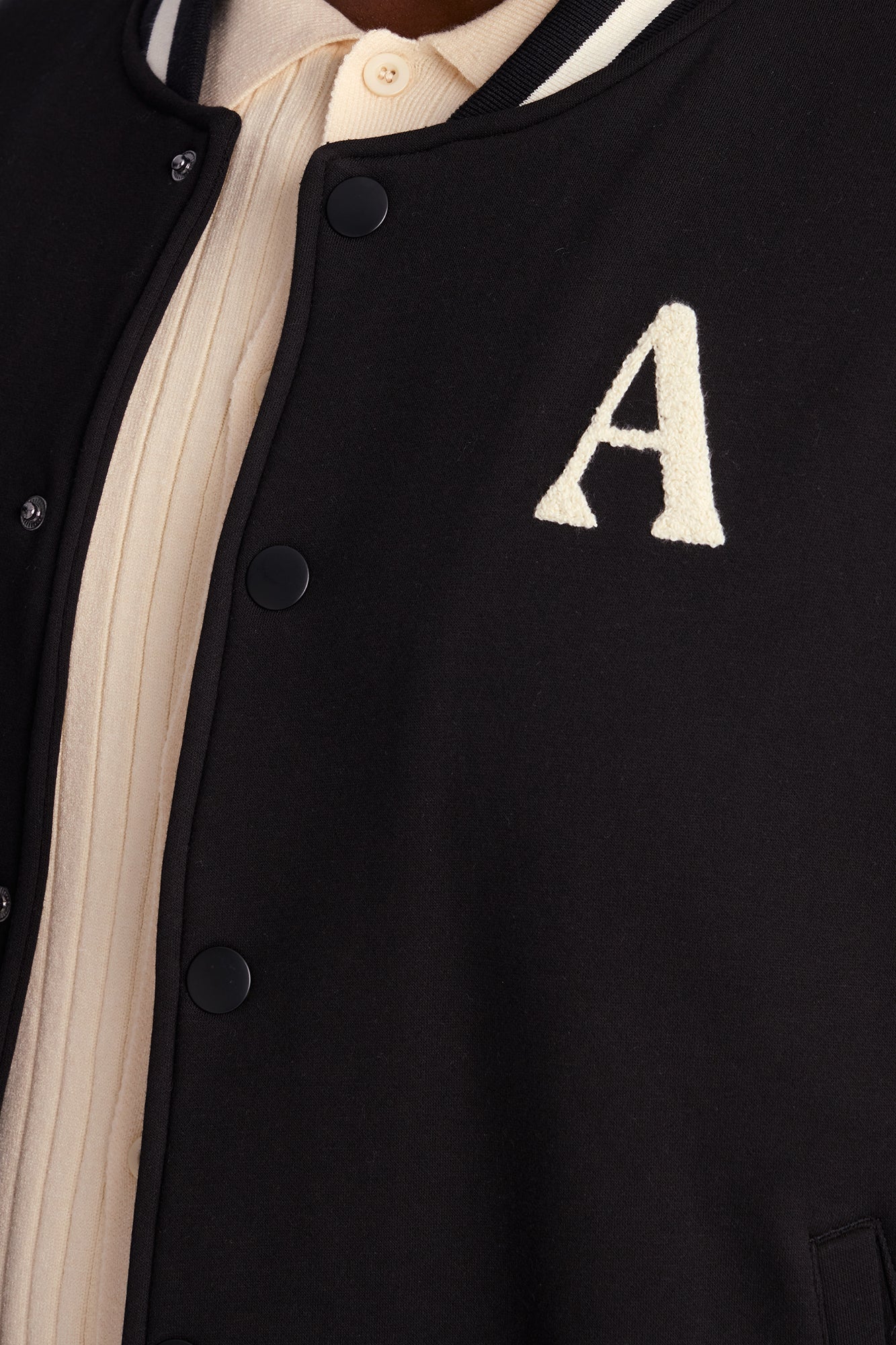 Embroidered Angels Above Varsity Jacket - Black