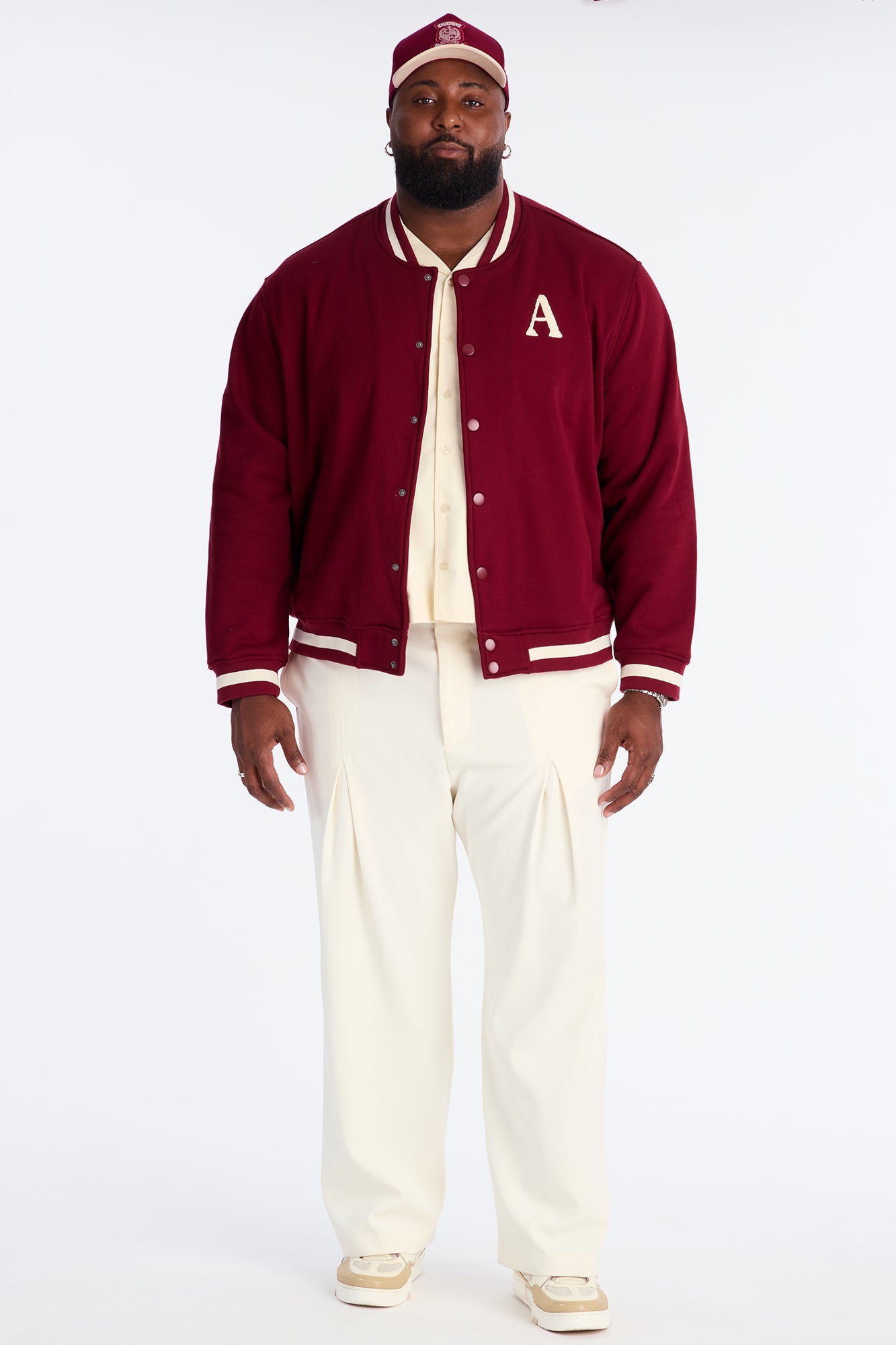 Embroidered Angels Above Varsity Jacket - Burgundy