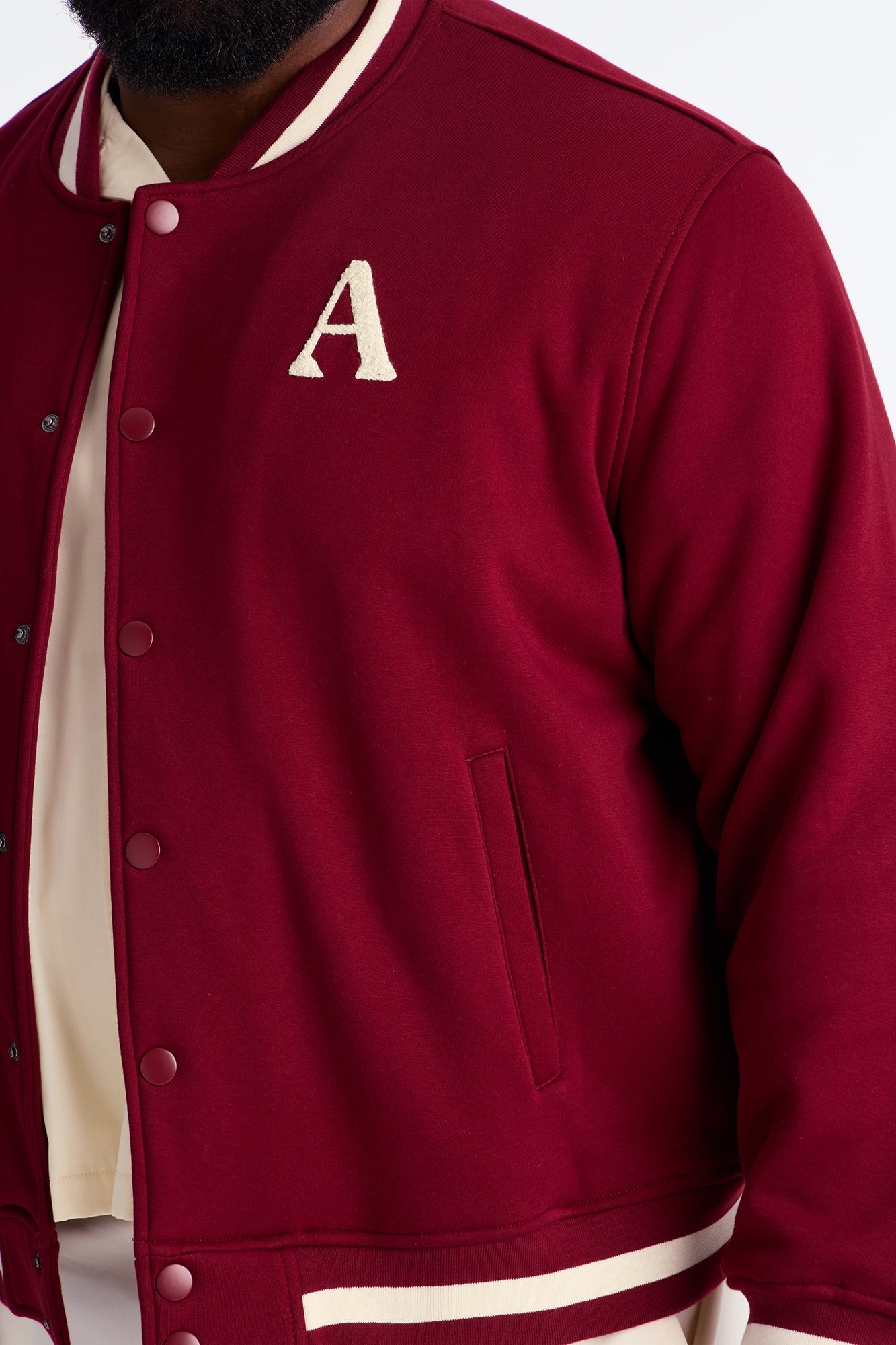 Embroidered Angels Above Varsity Jacket - Burgundy