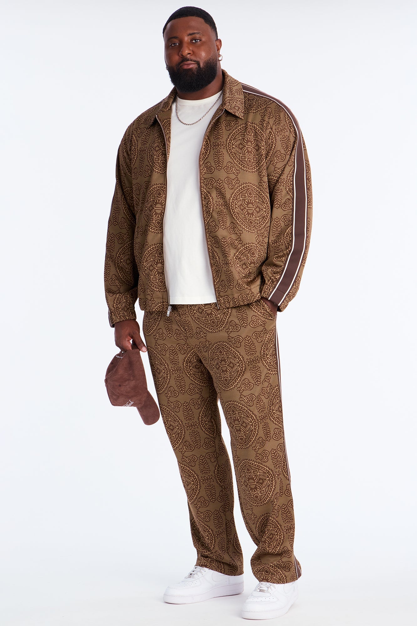 Slim All Over Jacquard Track Pant - Brown/combo