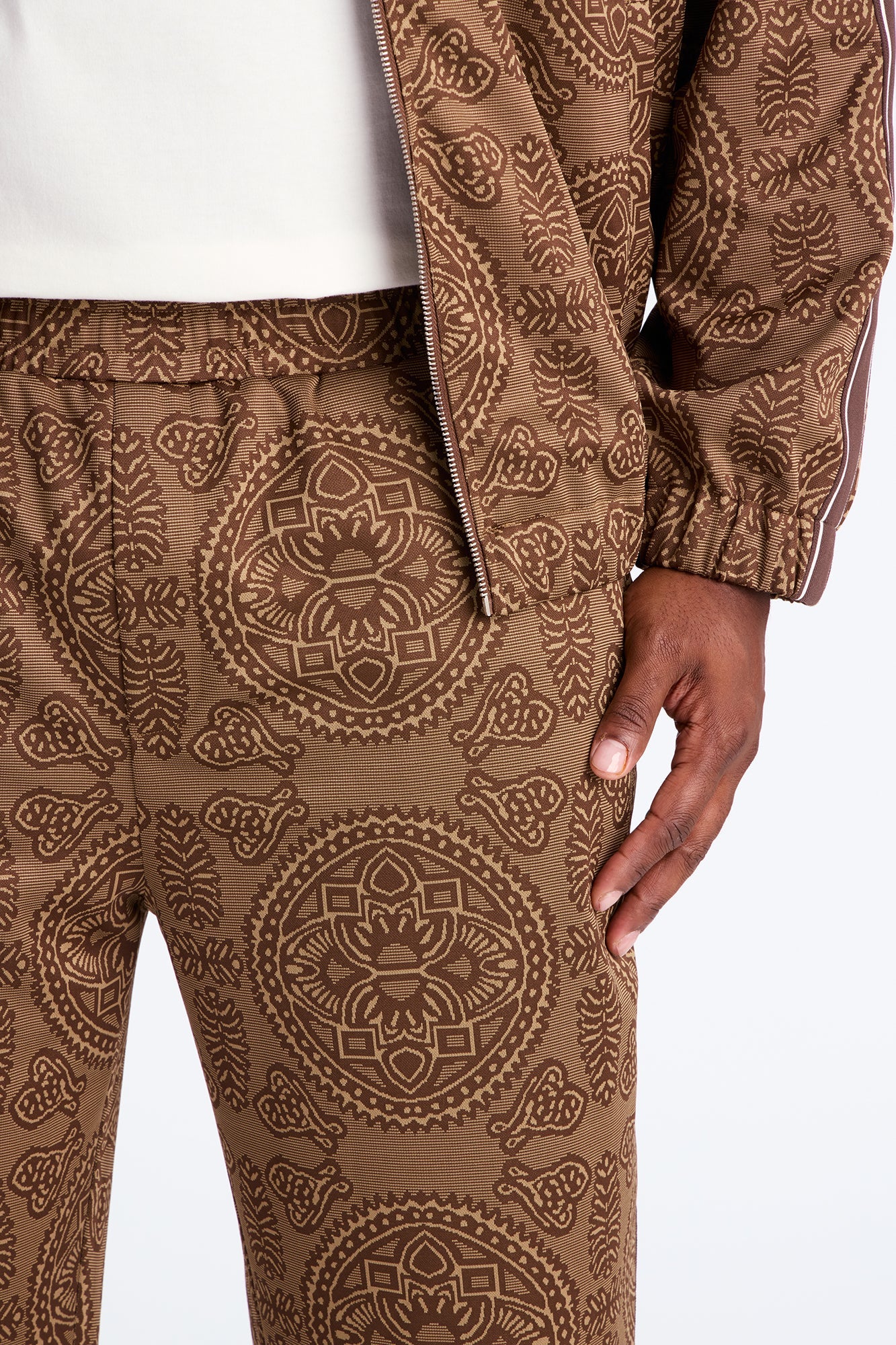 Slim All Over Jacquard Track Pant - Brown/combo
