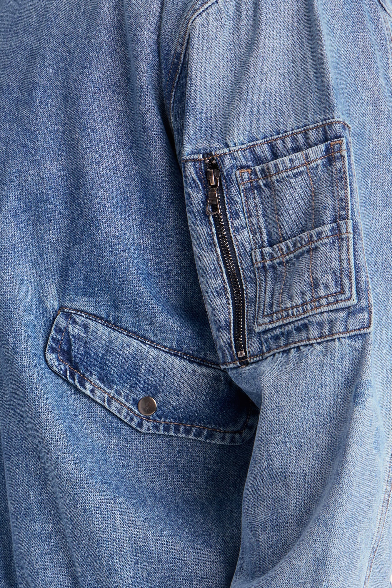 Collared Denim Bomber Jacket - Medium Blue Wash