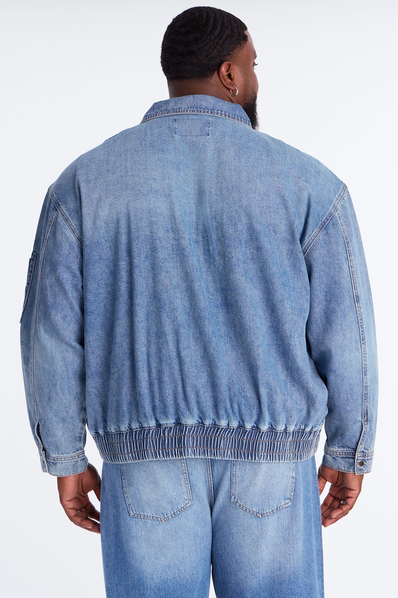 Collared Denim Bomber Jacket - Medium Blue Wash
