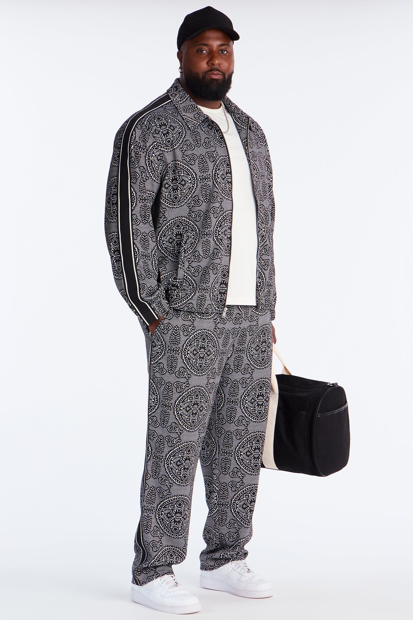 Slim All Over Jacquard Track Pant - Black/combo