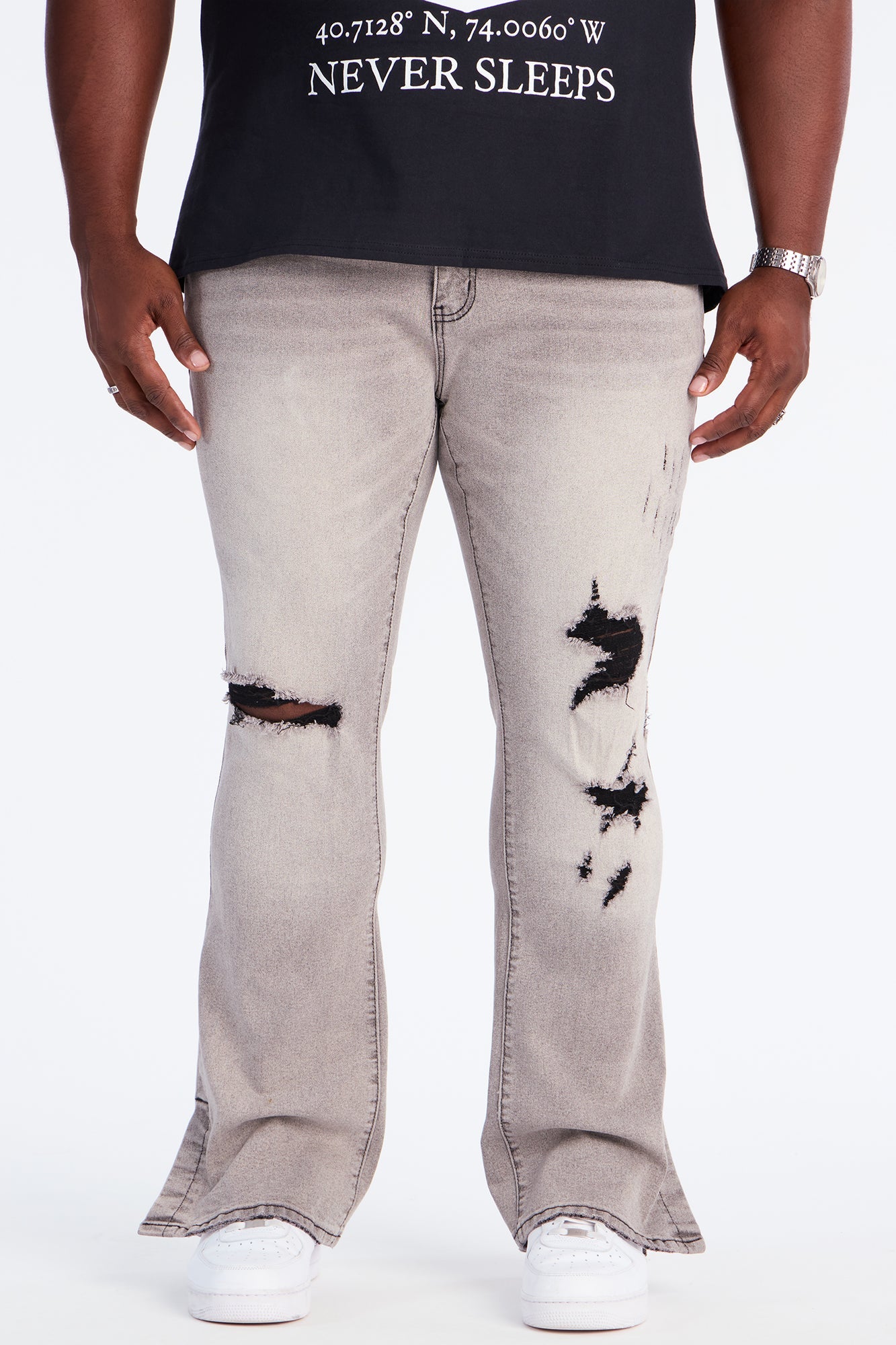 Stacked Skinny Flare Slit Dare Me Distressed Jean - Grey