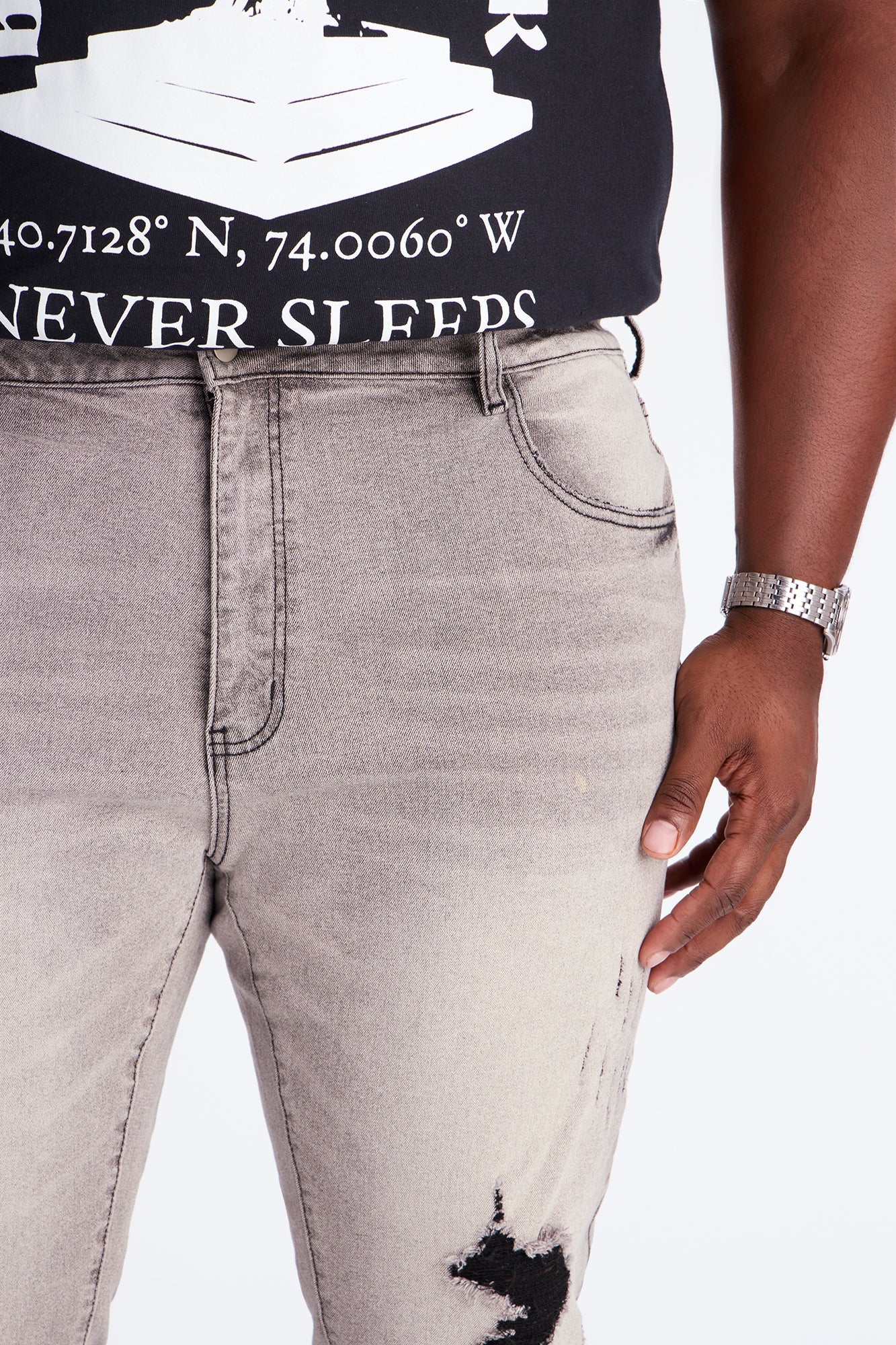 Stacked Skinny Flare Slit Dare Me Distressed Jean - Grey