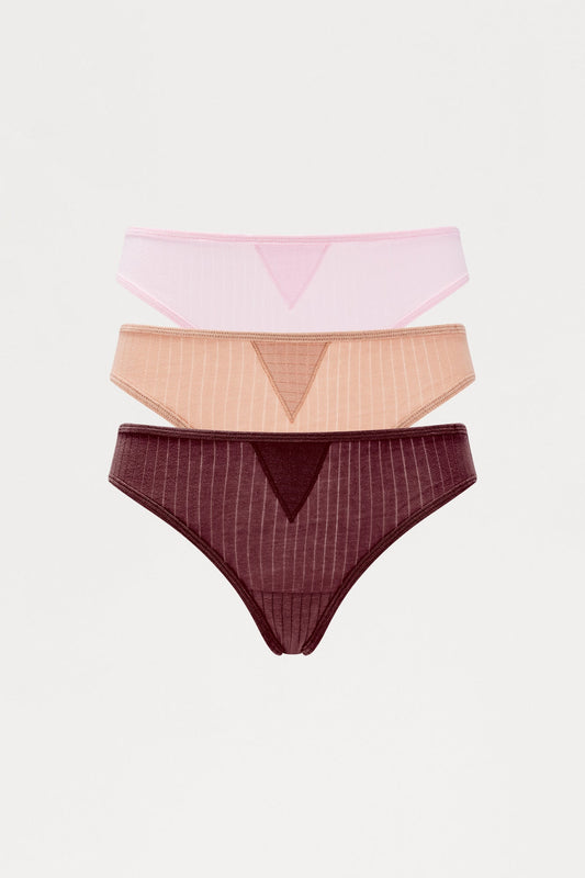 So Soft 3 Pack Ribbed Cotton Bikini Panties - Pink/combo