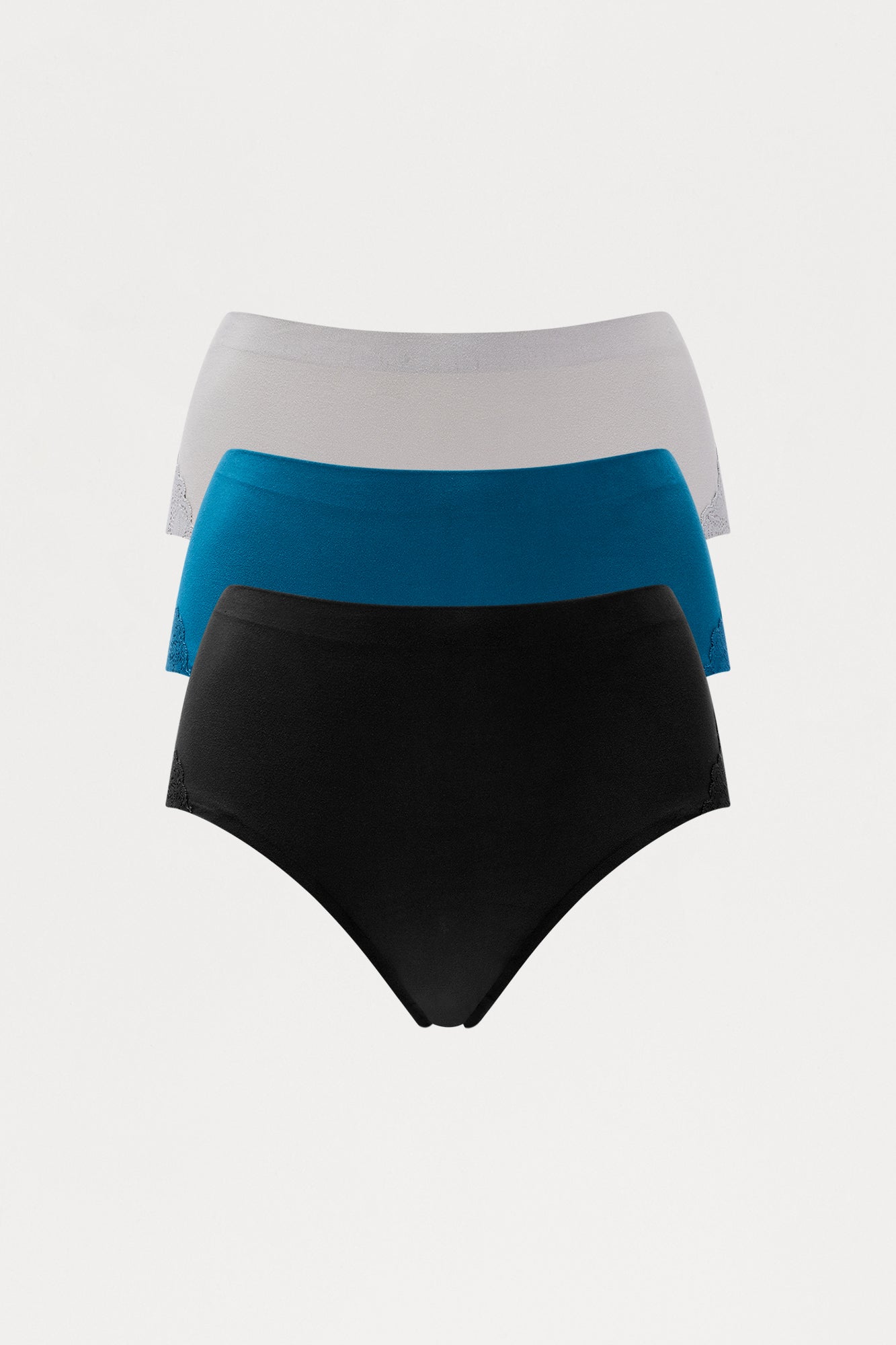 The Right Tone 3 Pack Microfiber Lace Brief Panties - Black/combo