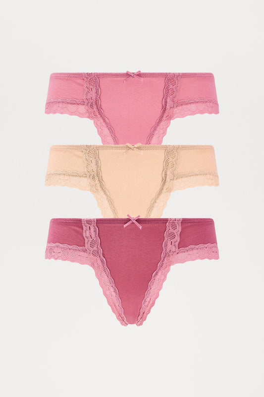 My Essentials 3 Pack Cotton Bikini Panties - Rose/Combo