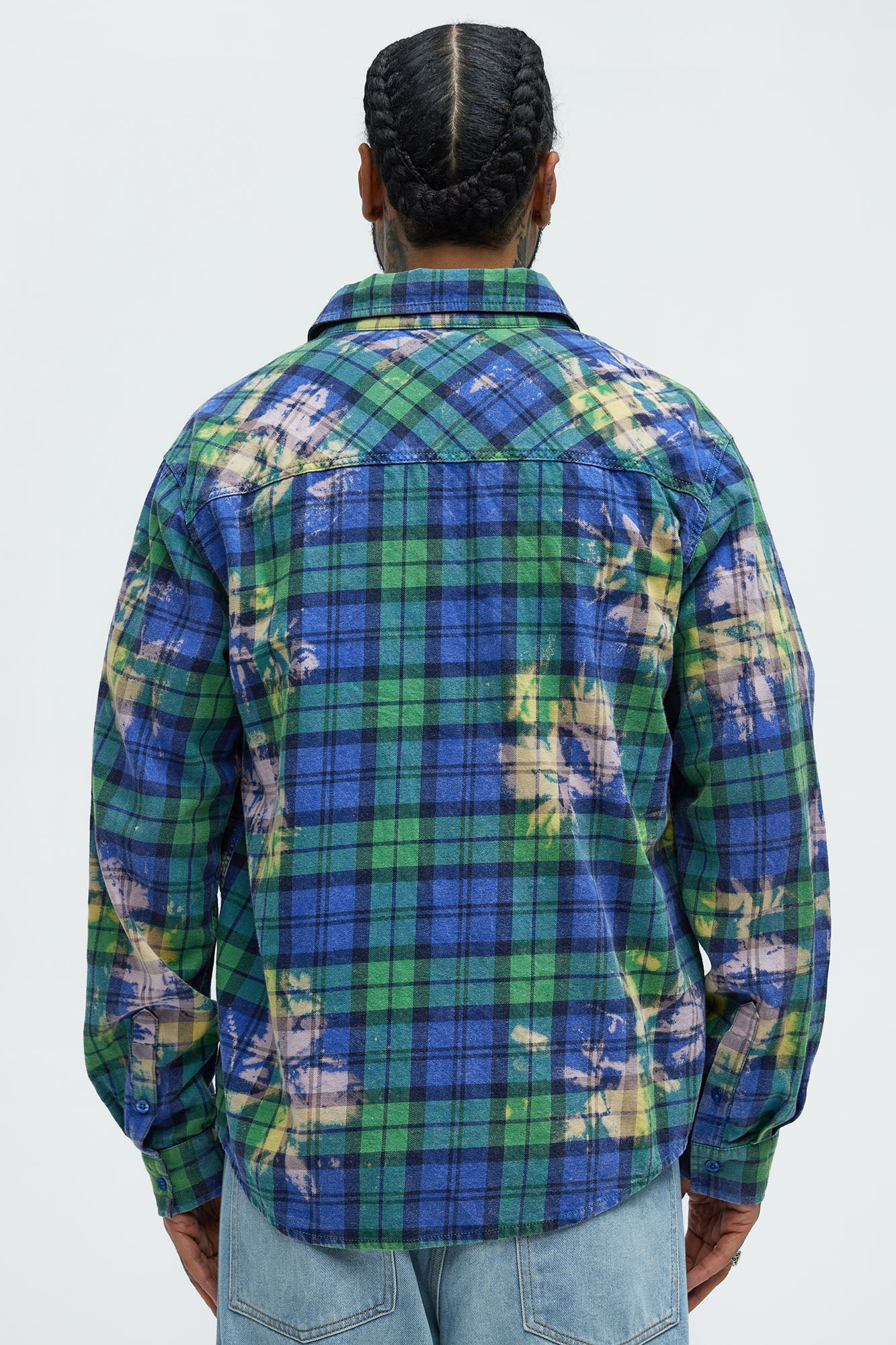 Ekon Bleached Plaid Shirt - Blue/combo
