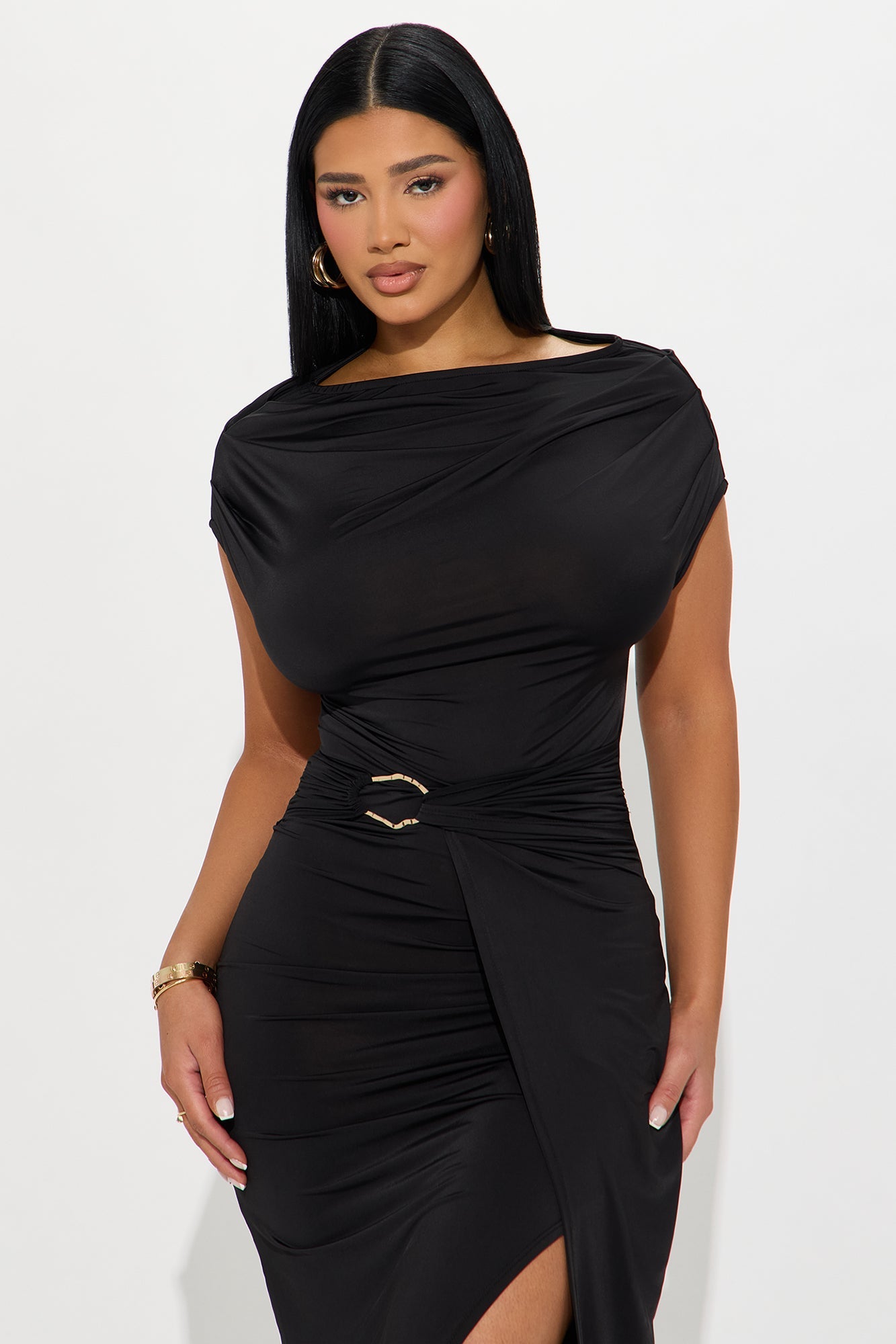 Zavala Off Shoulder Midi Dress - Black