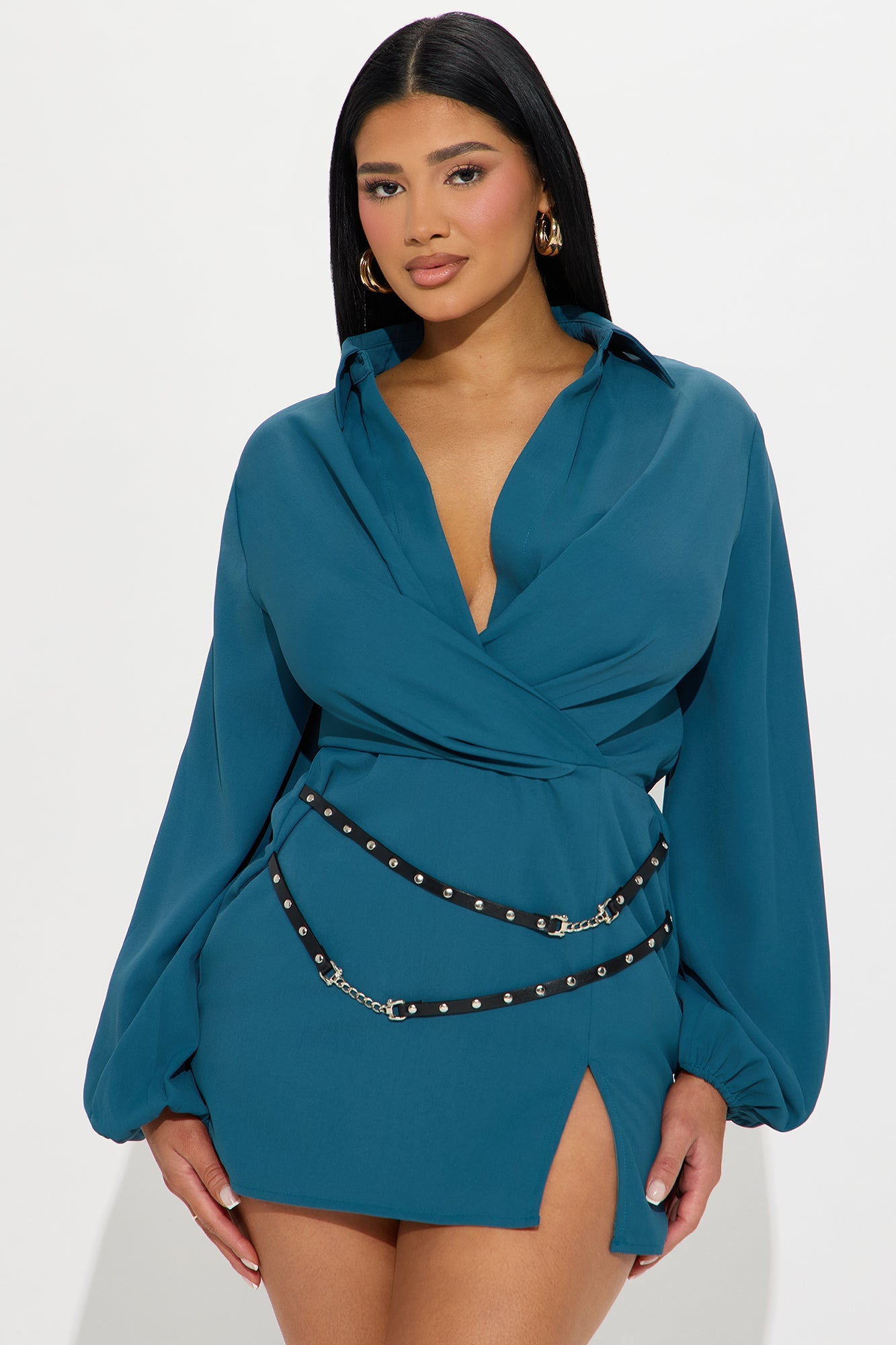 Fine & Dandy Belted Mini Dress - Teal