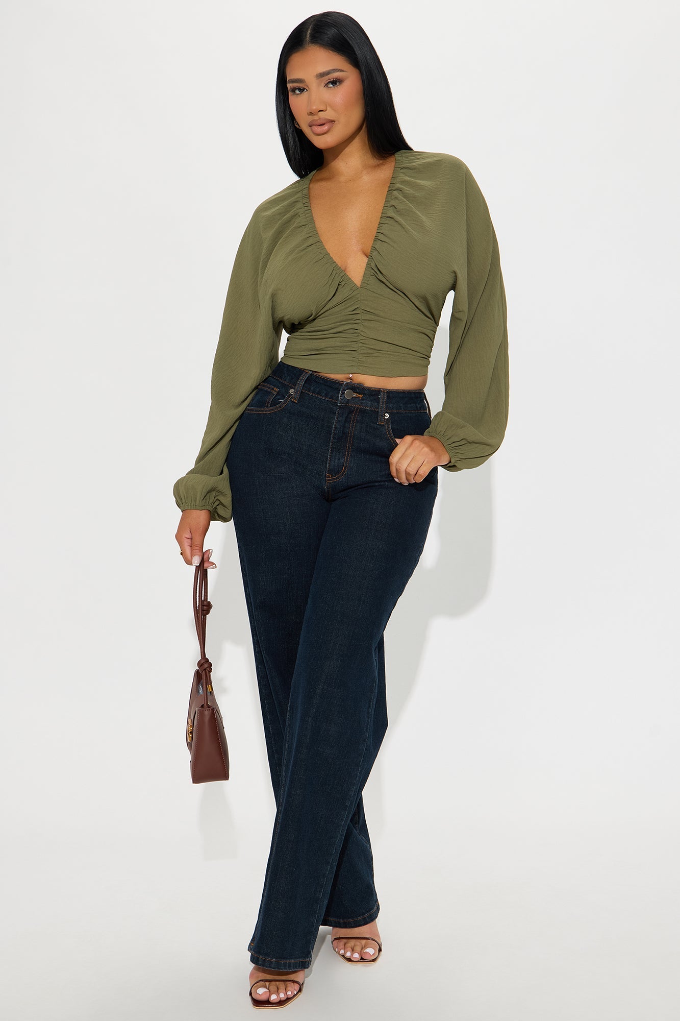 Island Girl Ruched Airflow Top - Olive