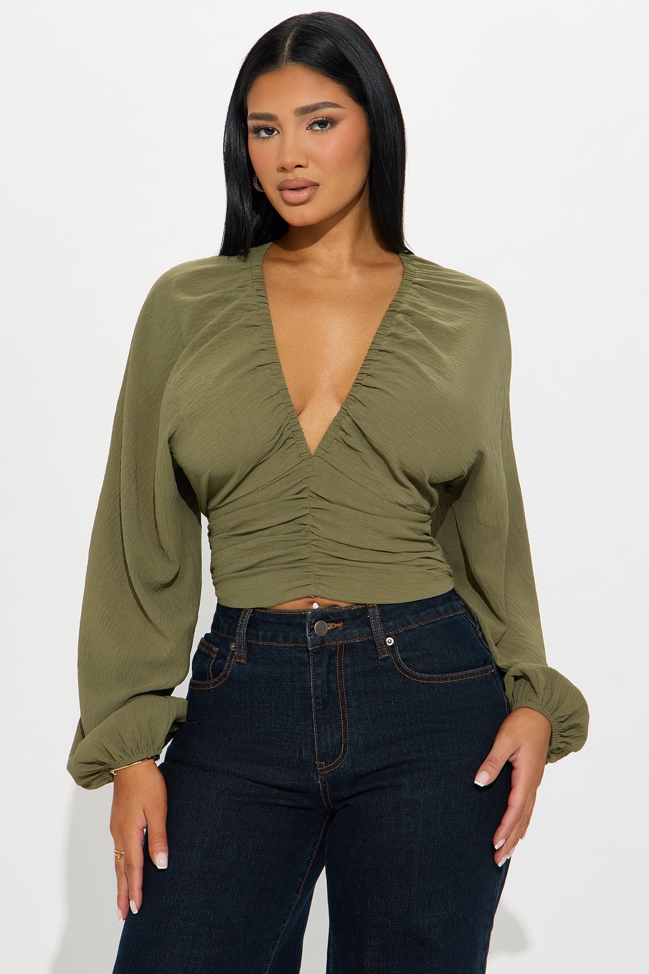 Island Girl Ruched Airflow Top - Olive