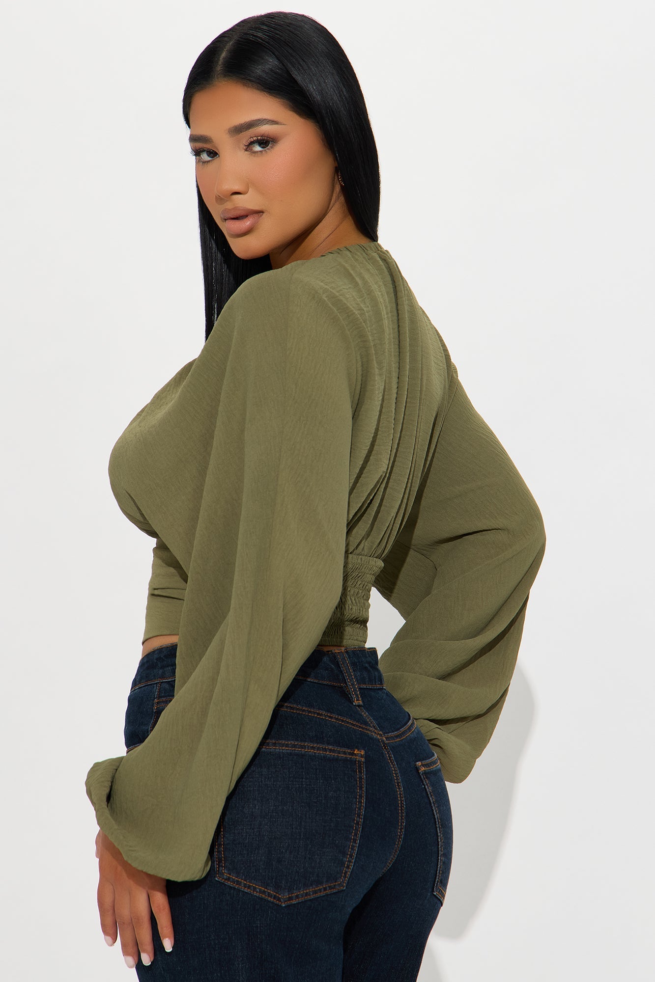 Island Girl Ruched Airflow Top - Olive