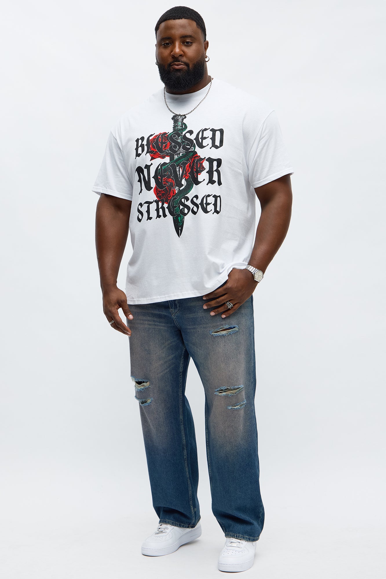 Blessed Never Stressed Short Sleeve Tee - White