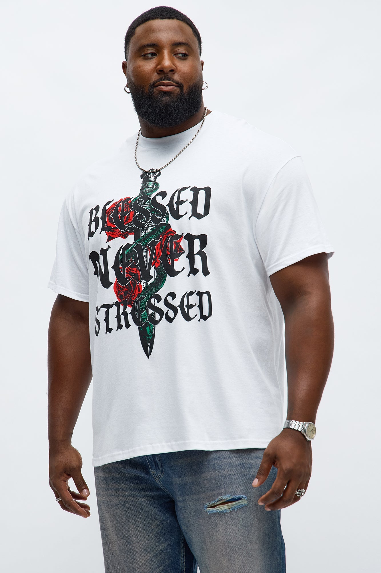 Blessed Never Stressed Short Sleeve Tee - White