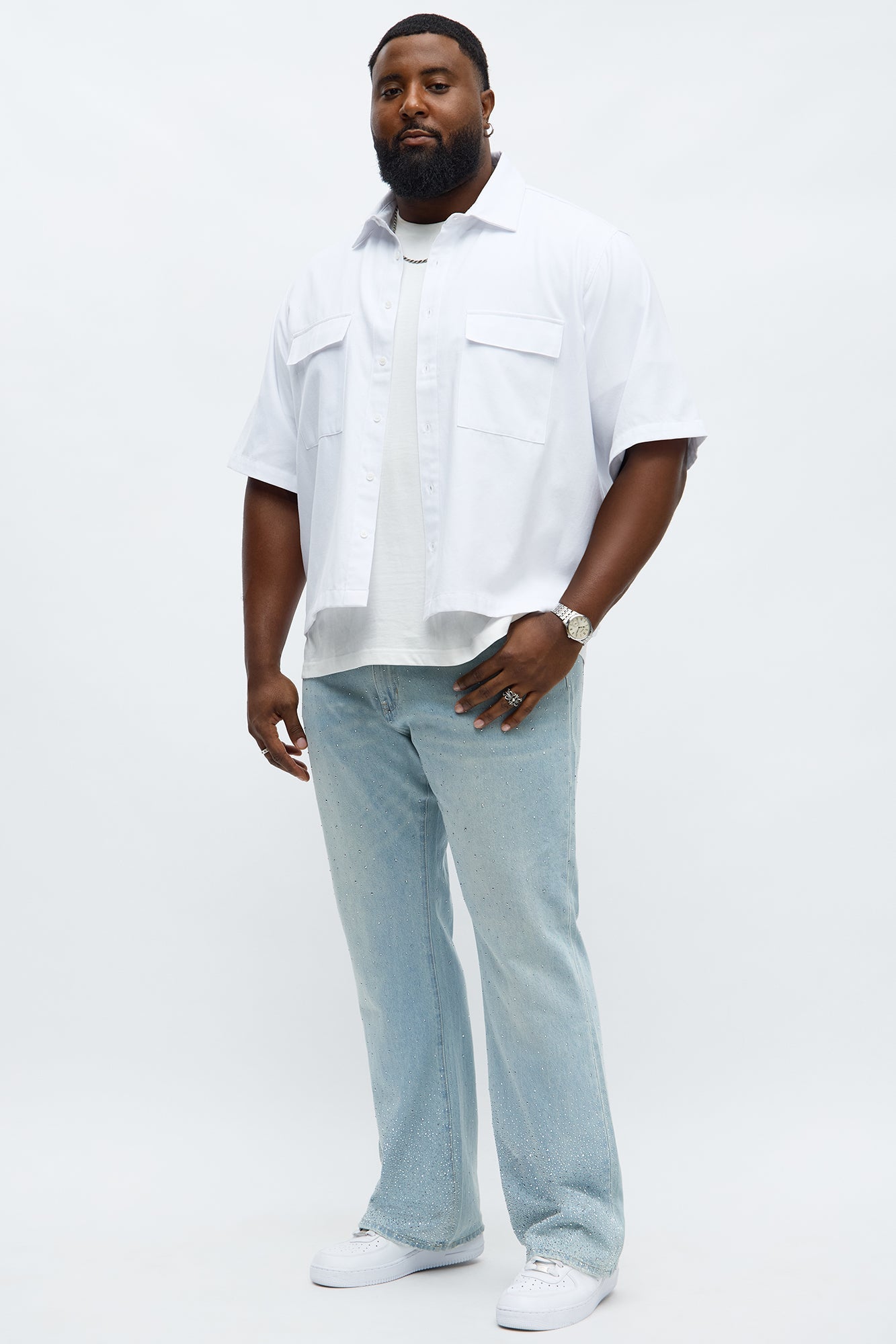 Stacked Slim Flare Rhinestone Rush Jean - Light Blue Wash