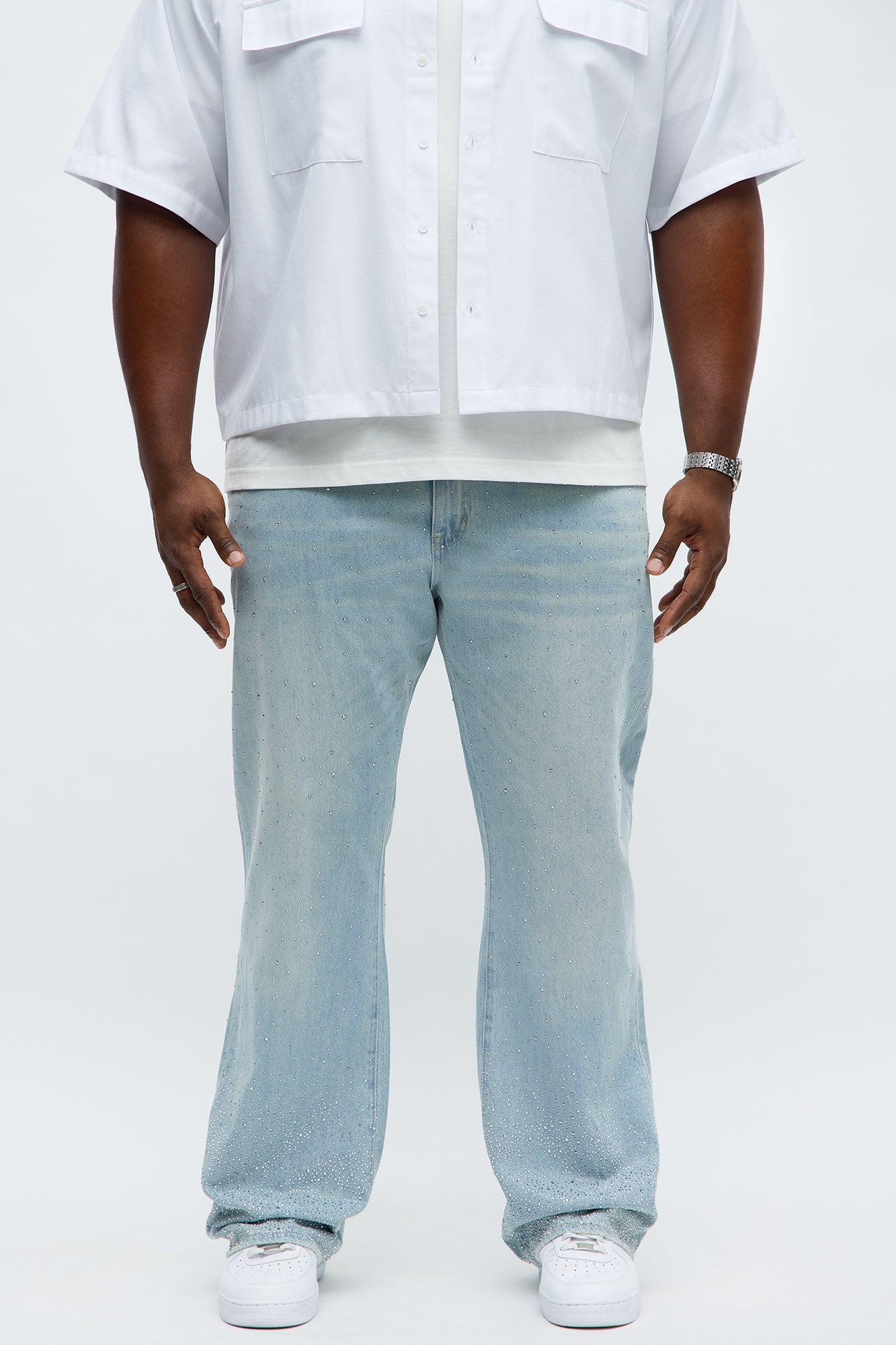 Stacked Slim Flare Rhinestone Rush Jean - Light Blue Wash