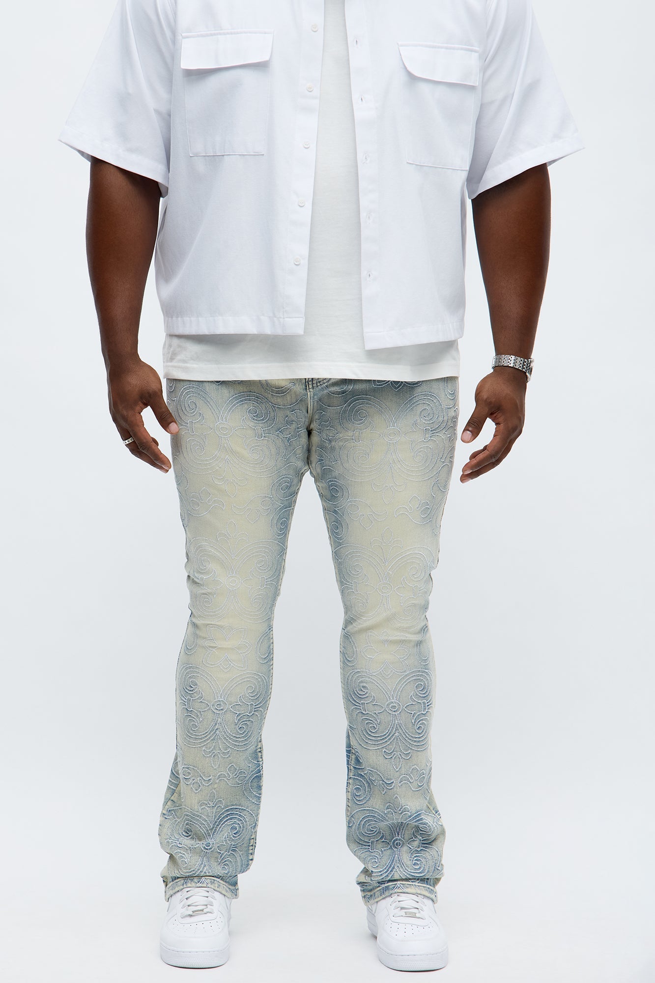 Stacked Skinny Flare Mystic Embroidered Jean - Light Wash