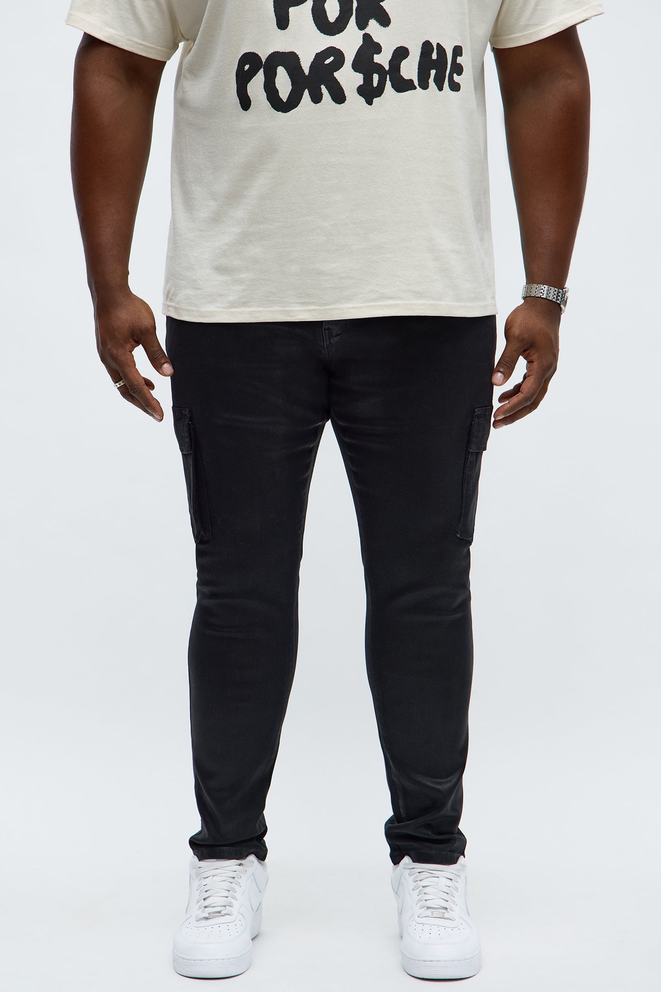 Skinny Down The Streets Waxed Cargo Jean - Black