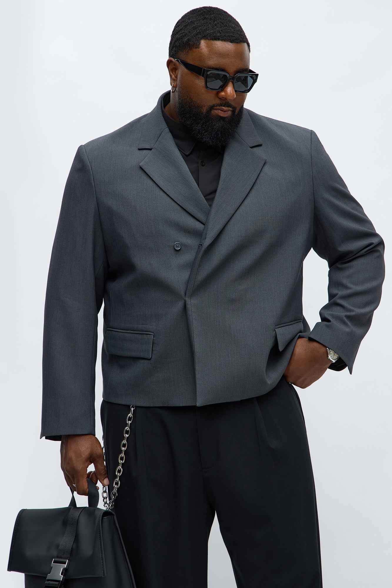 Ronan Cropped Double Breasted Blazer - Charcoal