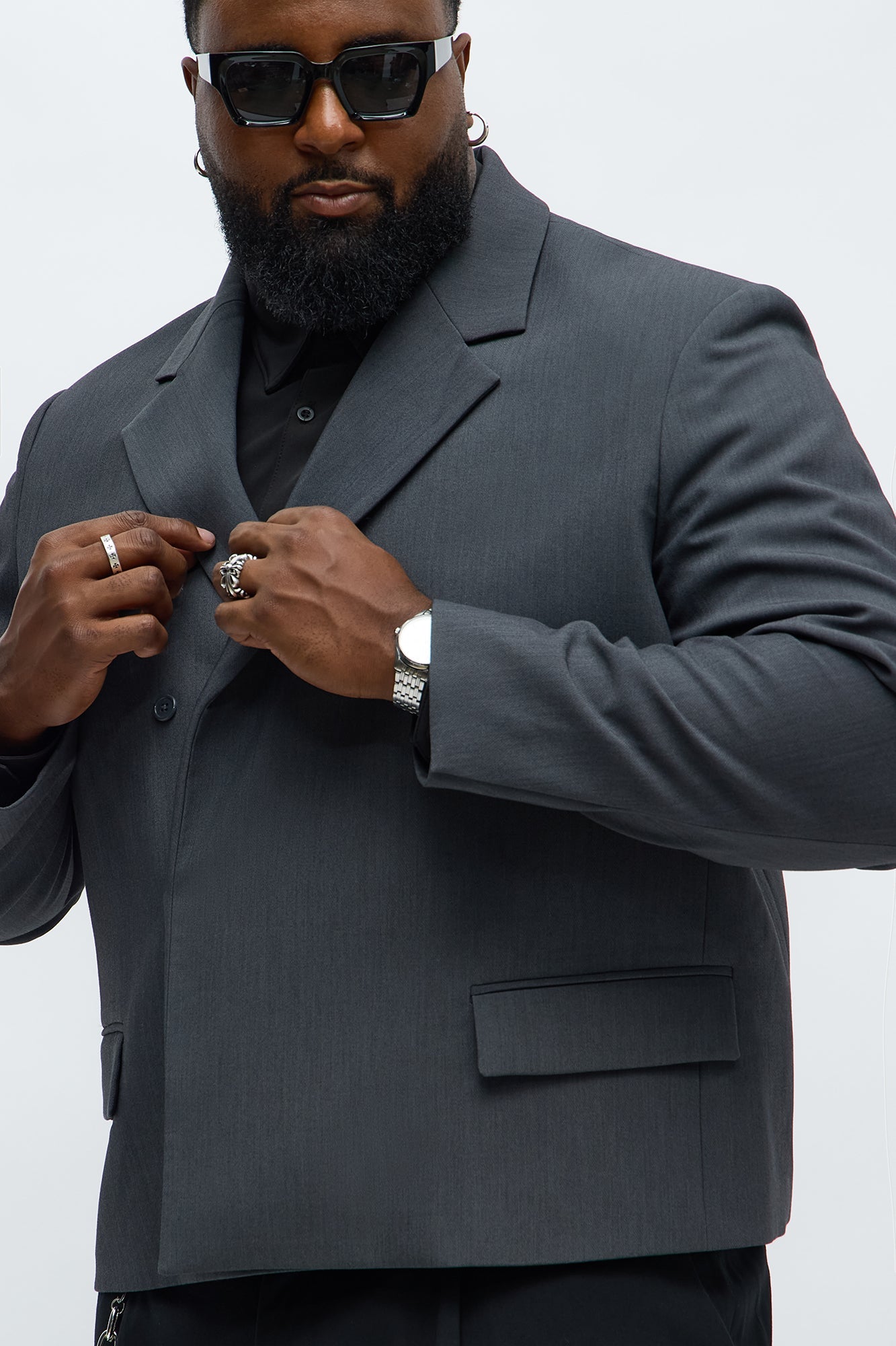 Ronan Cropped Double Breasted Blazer - Charcoal