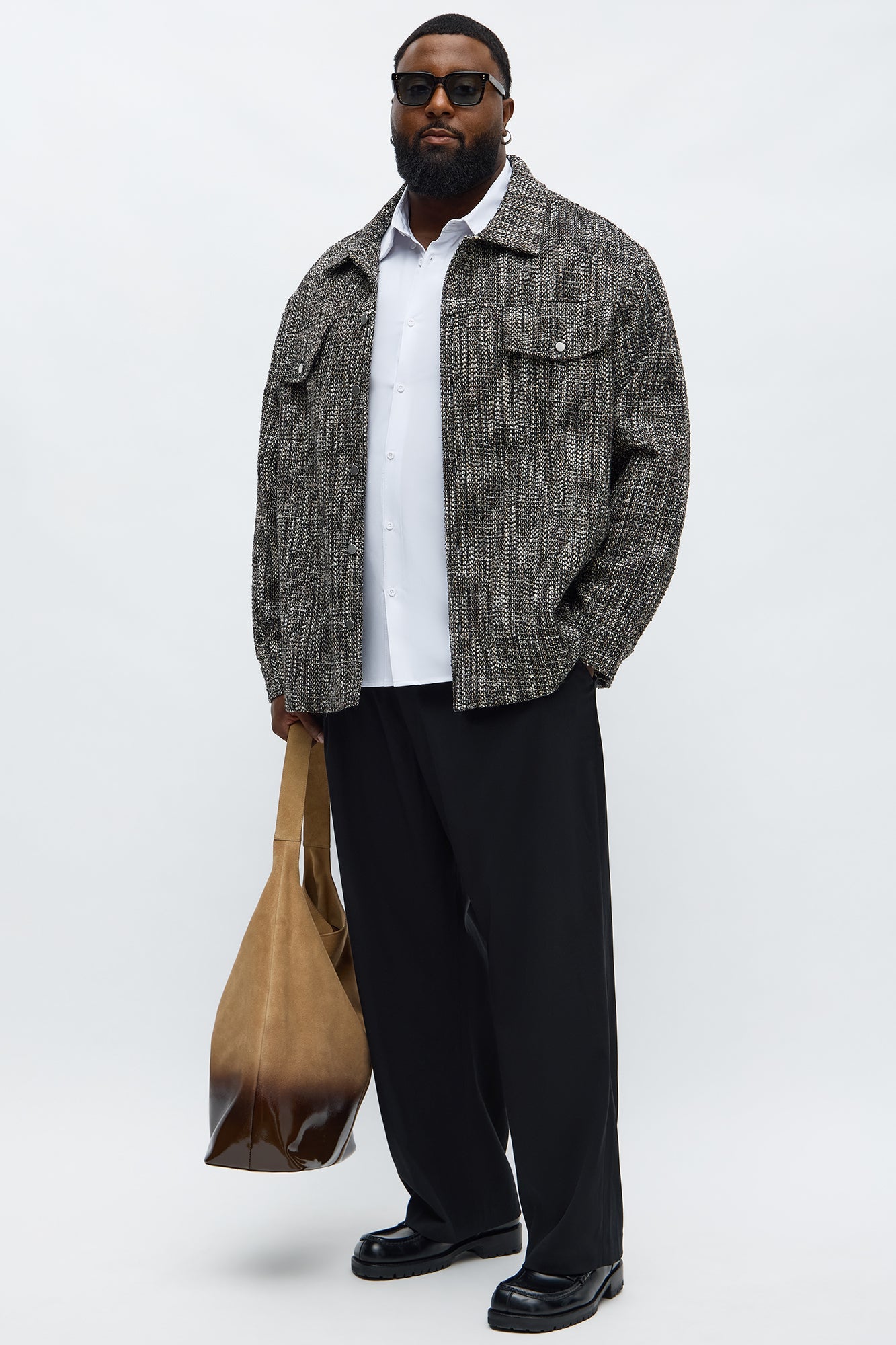 Tweed Button Shacket - Black/combo