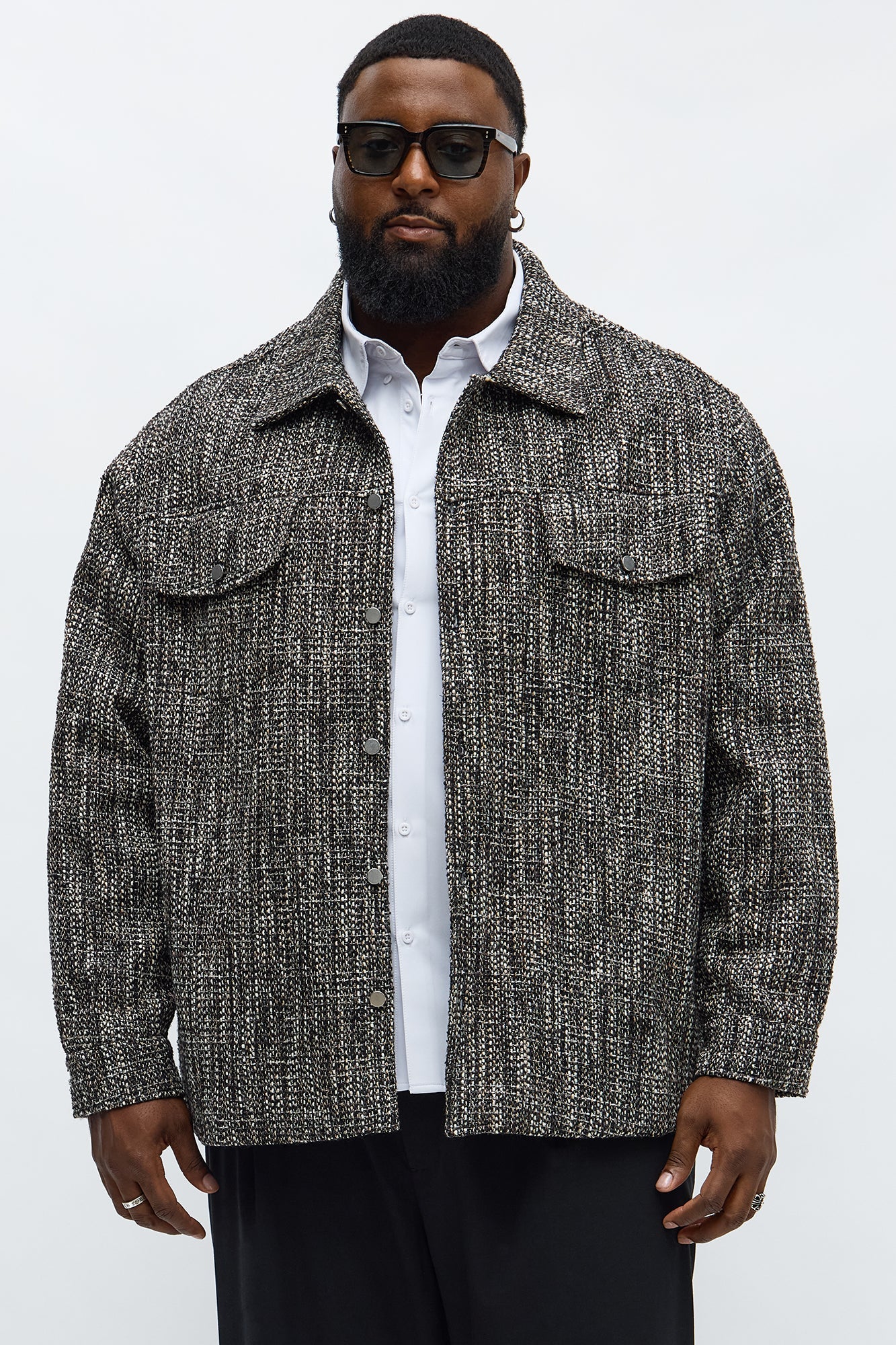 Tweed Button Shacket - Black/combo