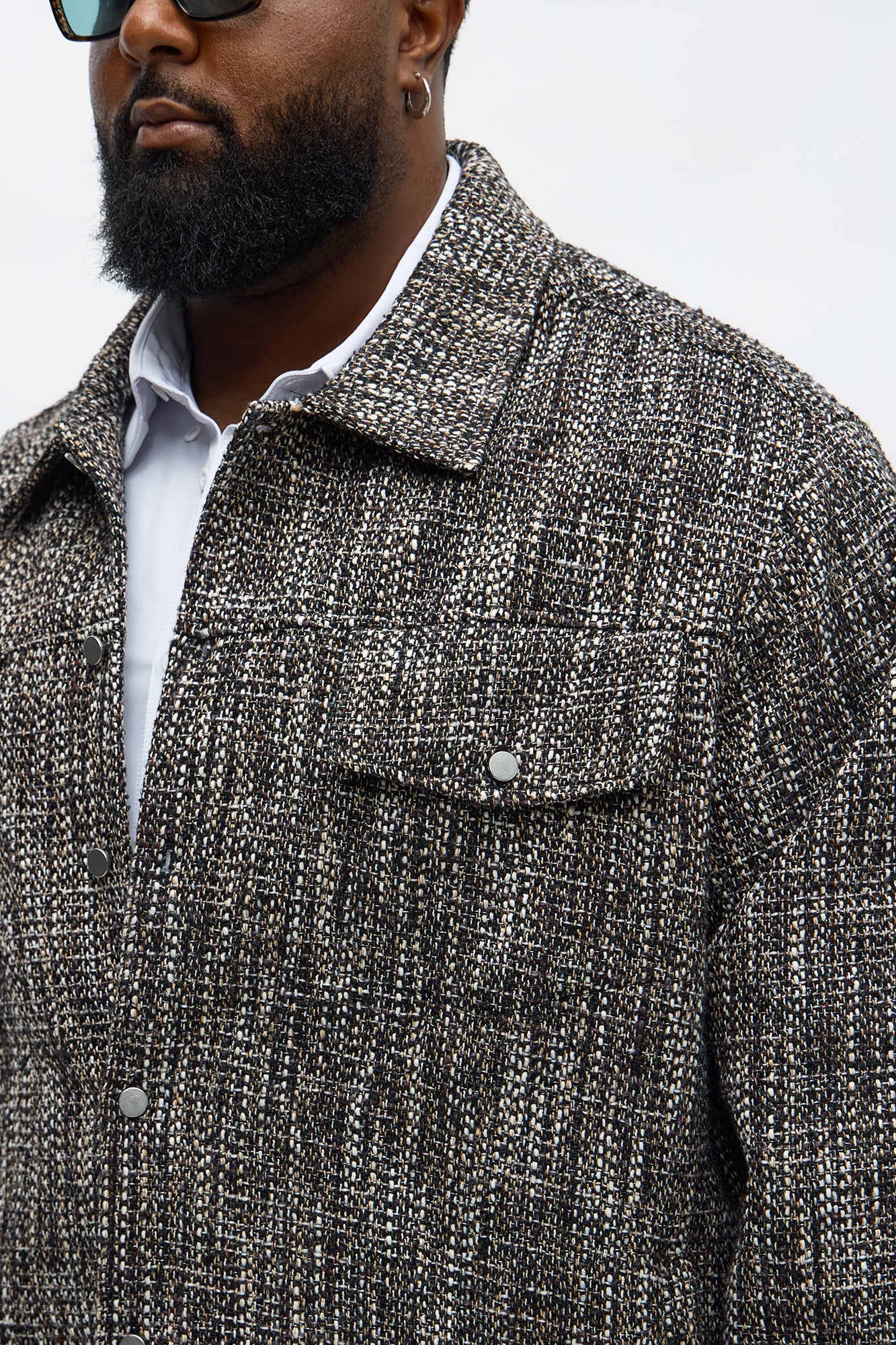 Tweed Button Shacket - Black/combo