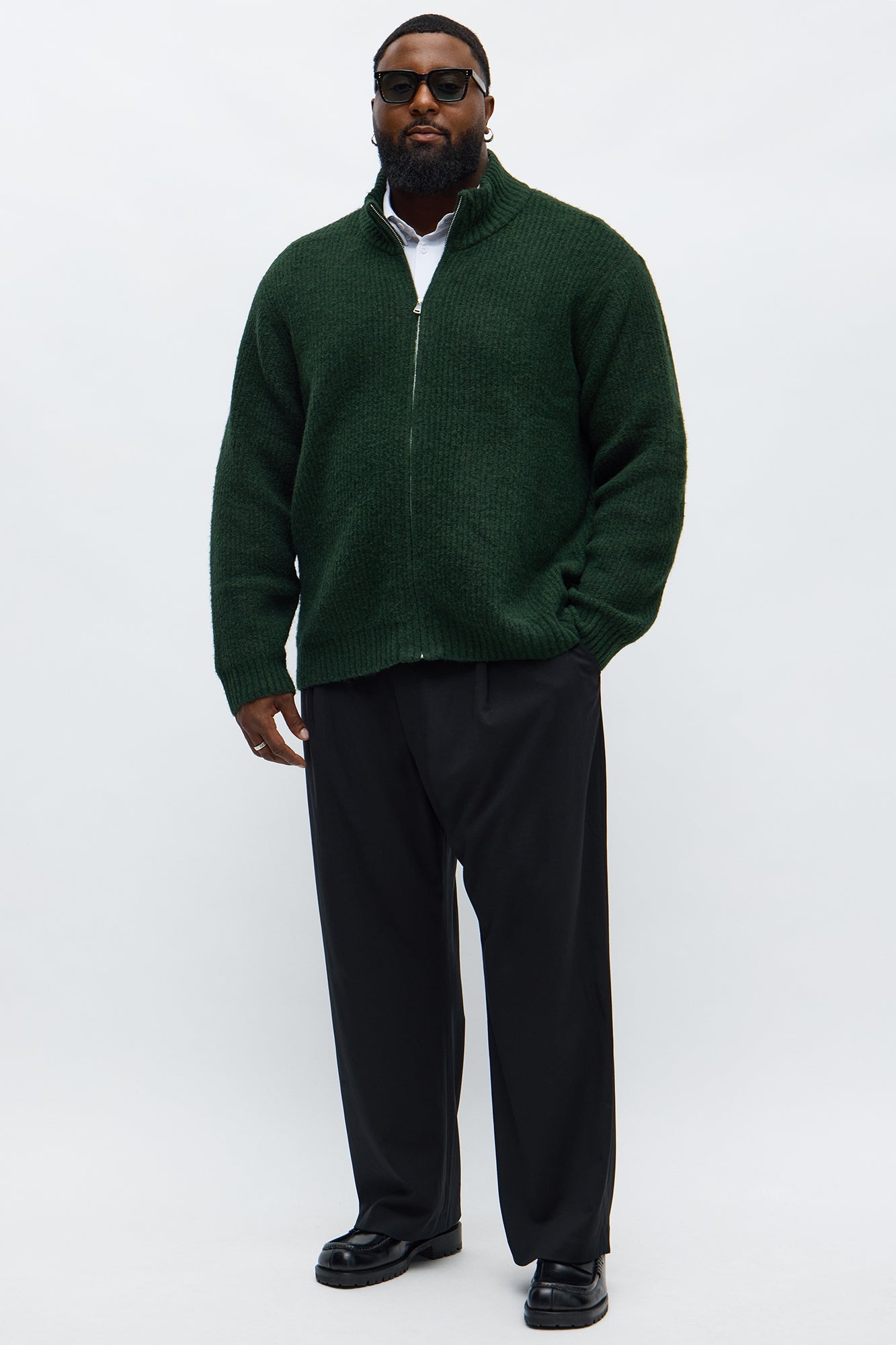 Oversized Willow Ribbed Zip Up Sweater - Olive