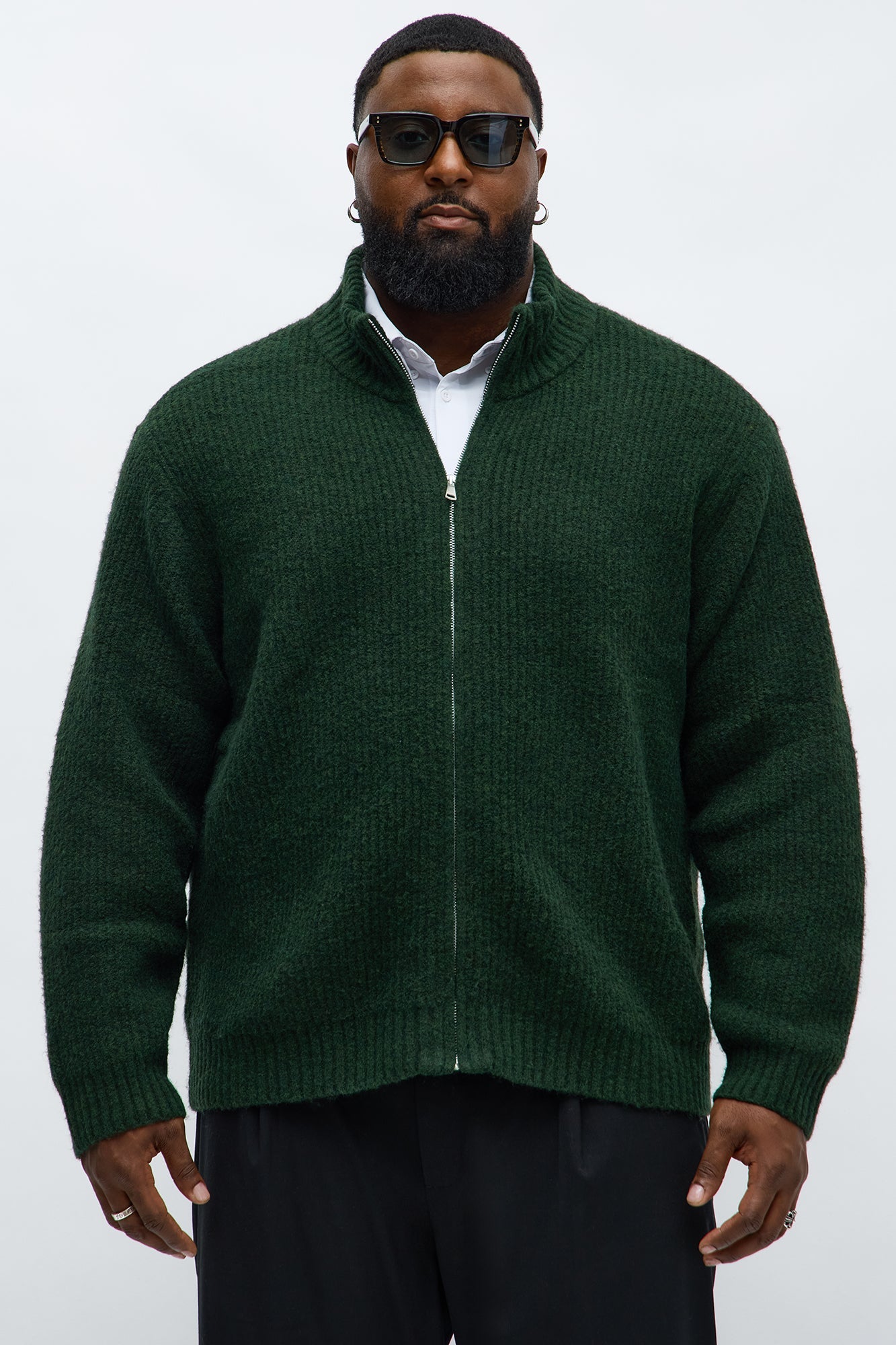 Oversized Willow Ribbed Zip Up Sweater - Olive