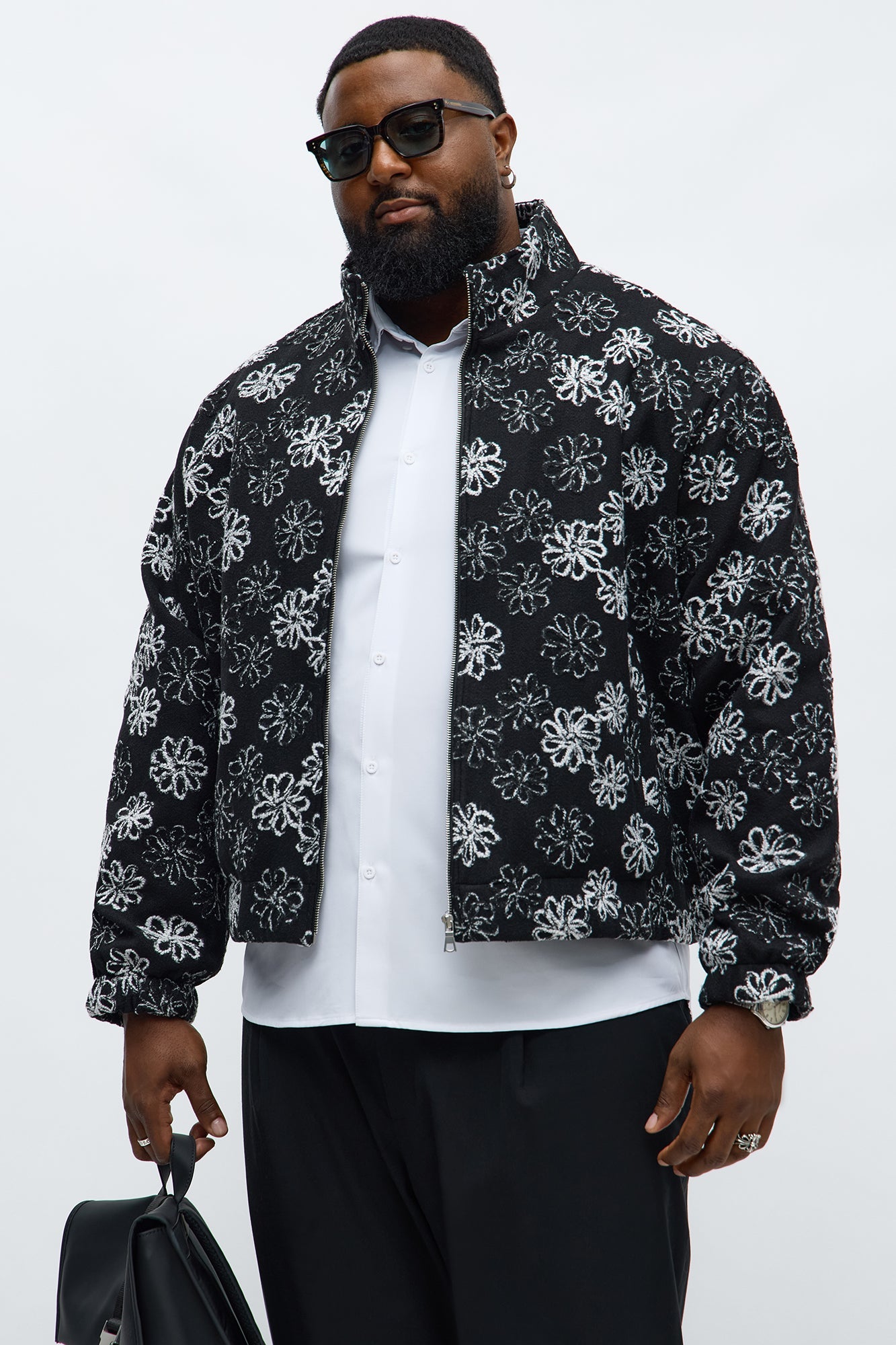 Relaxed Textured Gardenia Bomber Jacket - Black/combo