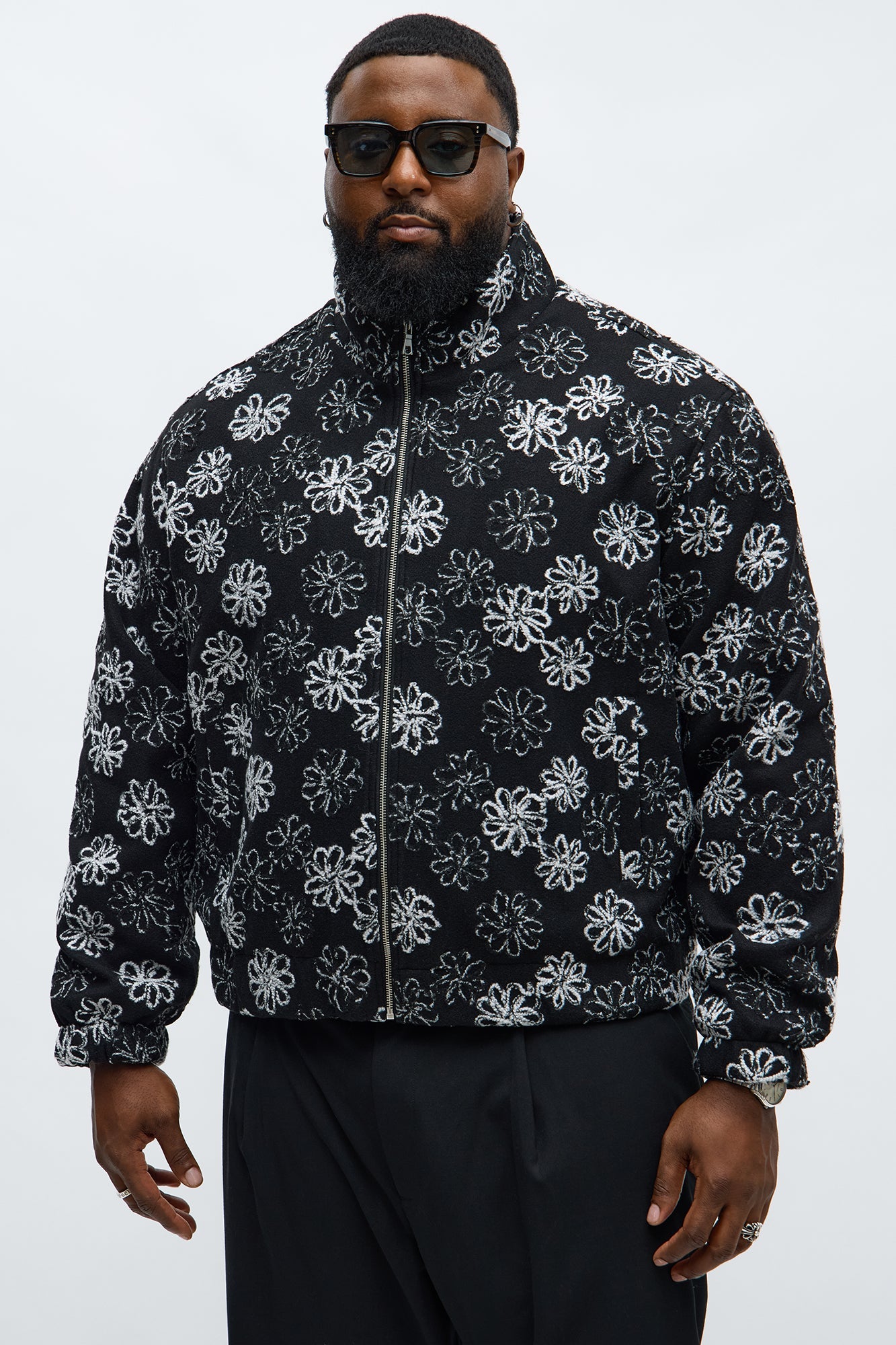 Relaxed Textured Gardenia Bomber Jacket - Black/combo