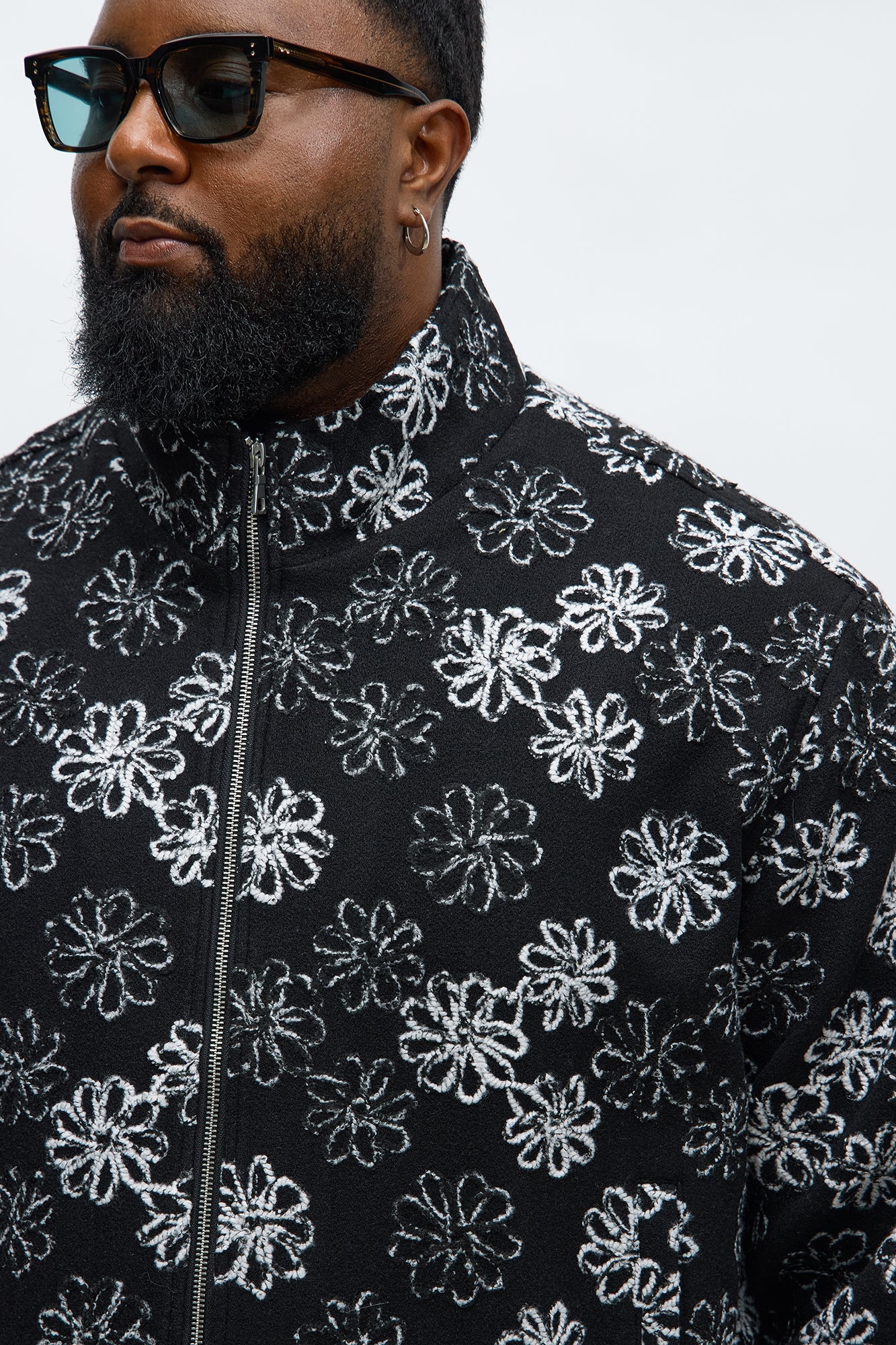 Relaxed Textured Gardenia Bomber Jacket - Black/combo