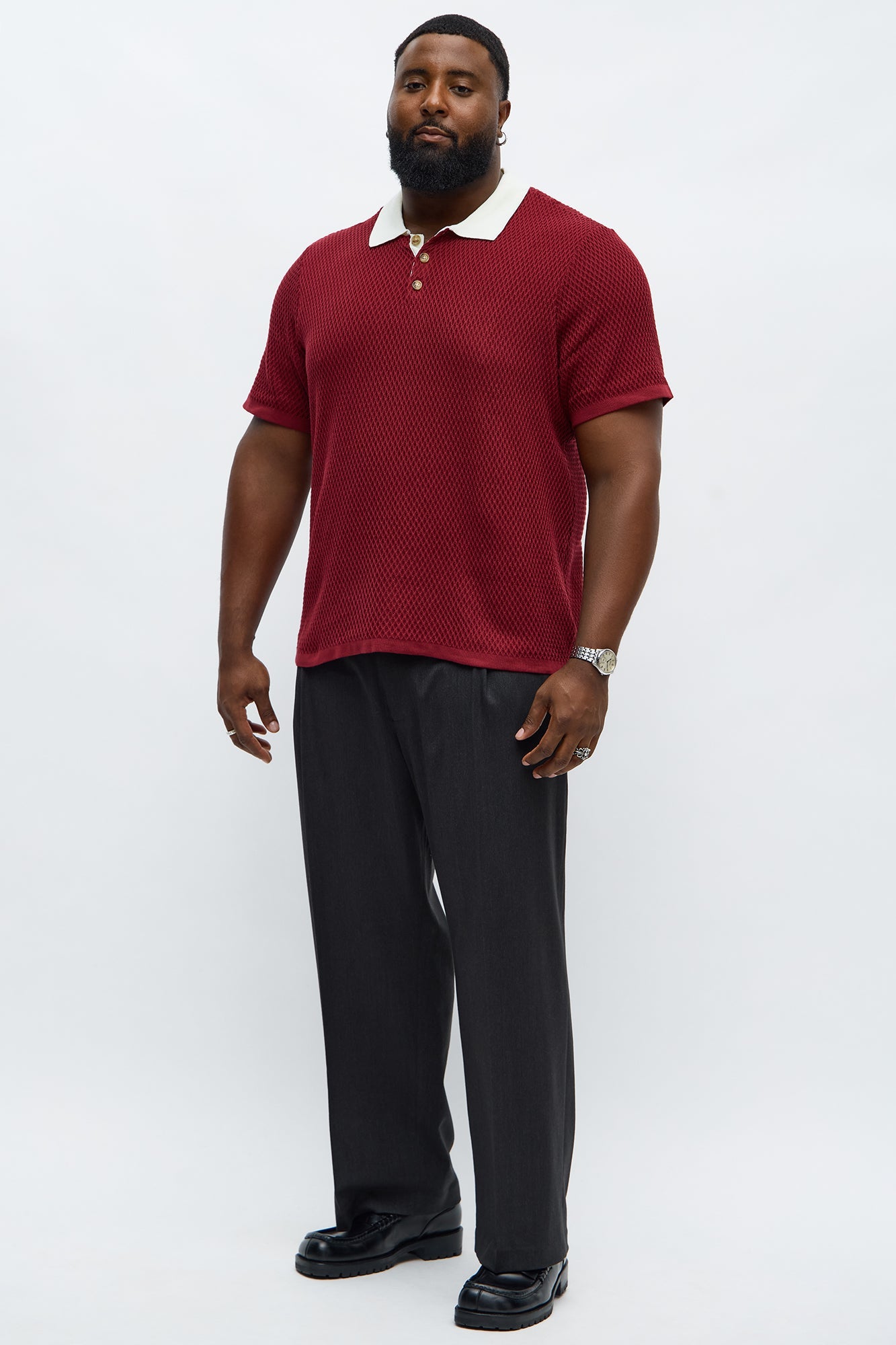 Clubhouse Textured Polo - Burgundy/combo