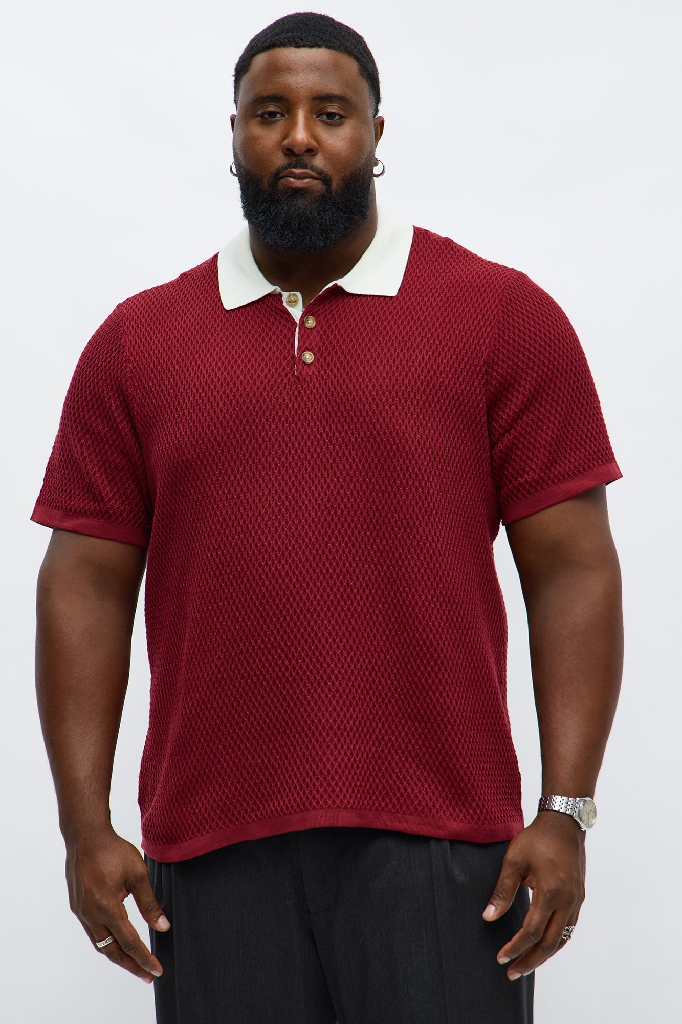 Clubhouse Textured Polo - Burgundy/combo