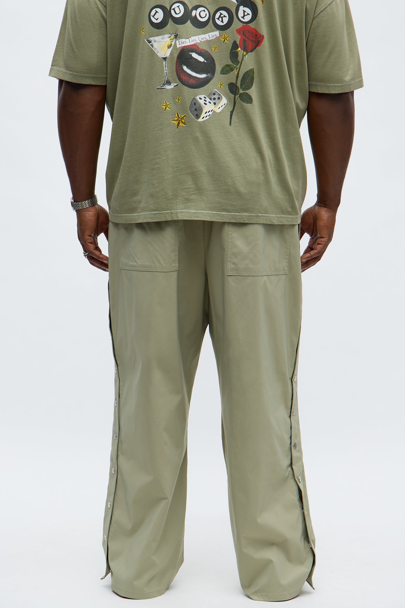 Baggy Lose Control Snap Button Pant - Sage