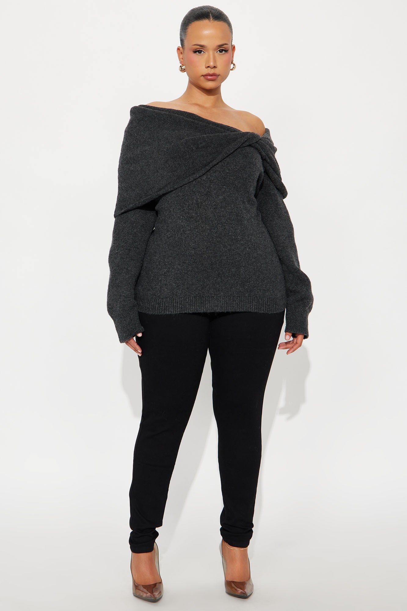Natalya Twist Sweater Top - Charcoal