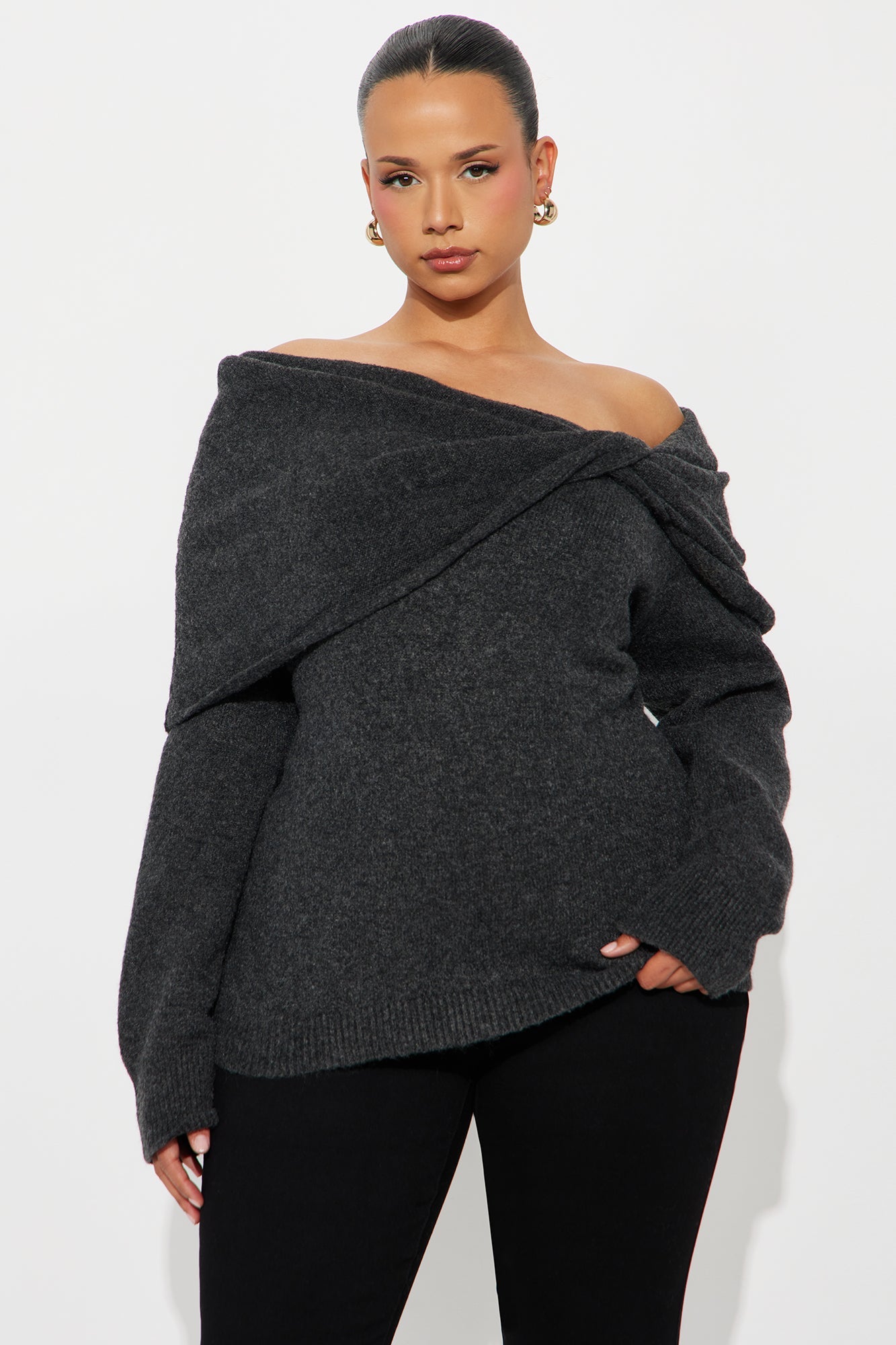 Natalya Twist Sweater Top - Charcoal