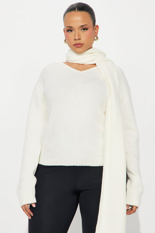 She's Golden 2 Piece Scarf Sweater Set - Ivory