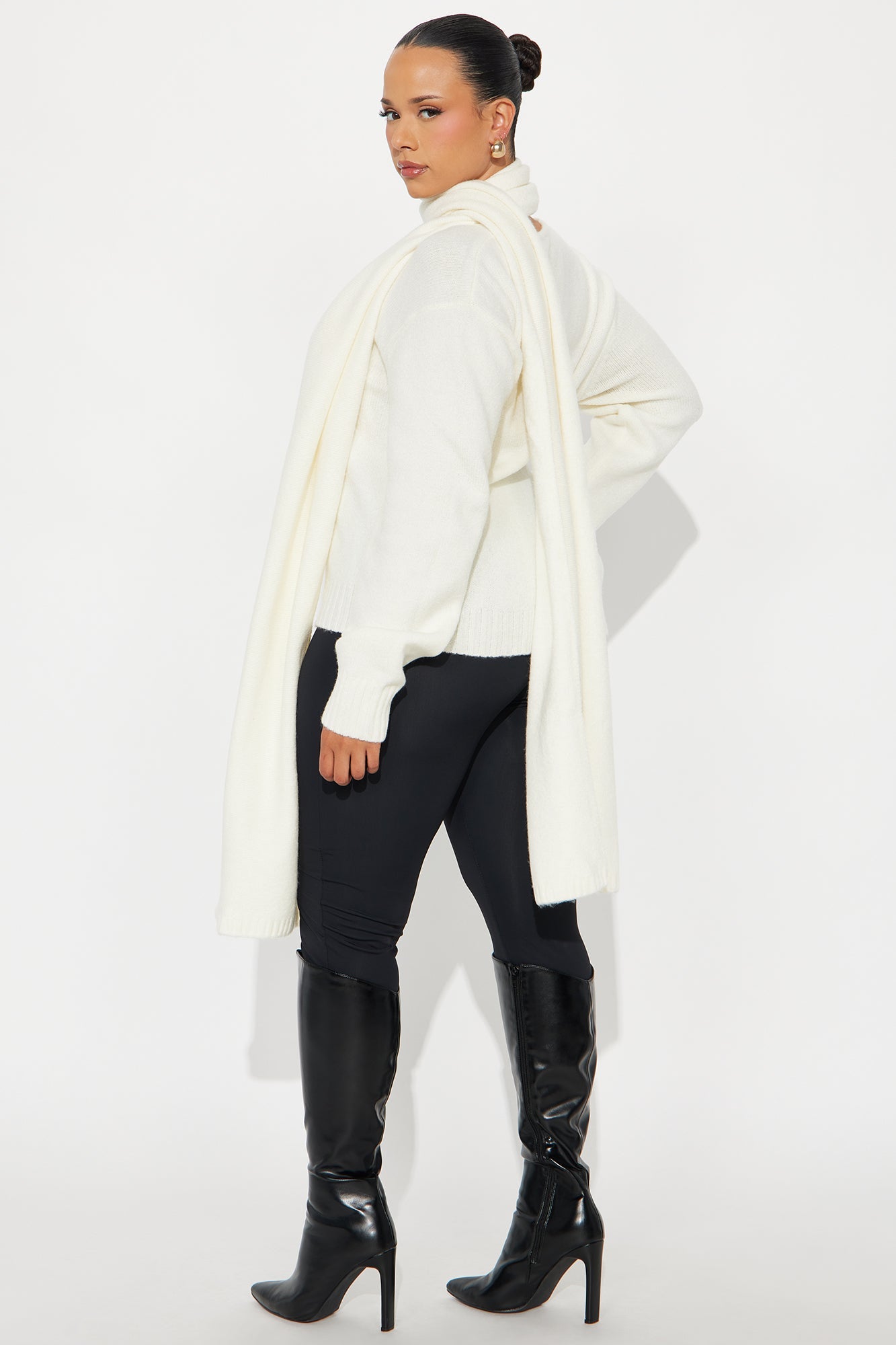 She's Golden 2 Piece Scarf Sweater Set - Ivory