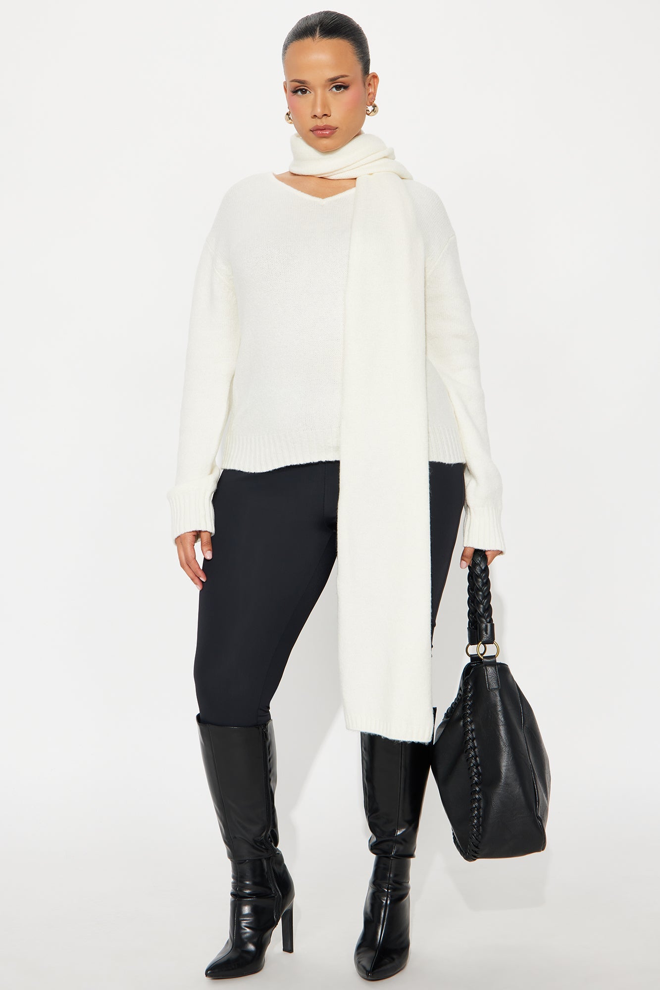 She's Golden 2 Piece Scarf Sweater Set - Ivory