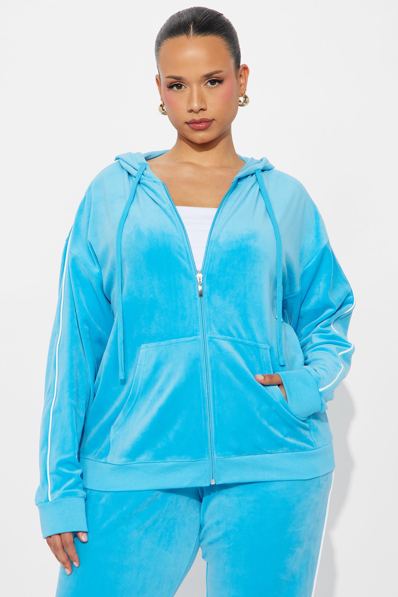 Chill Vibes Velour Pant Set - Aqua