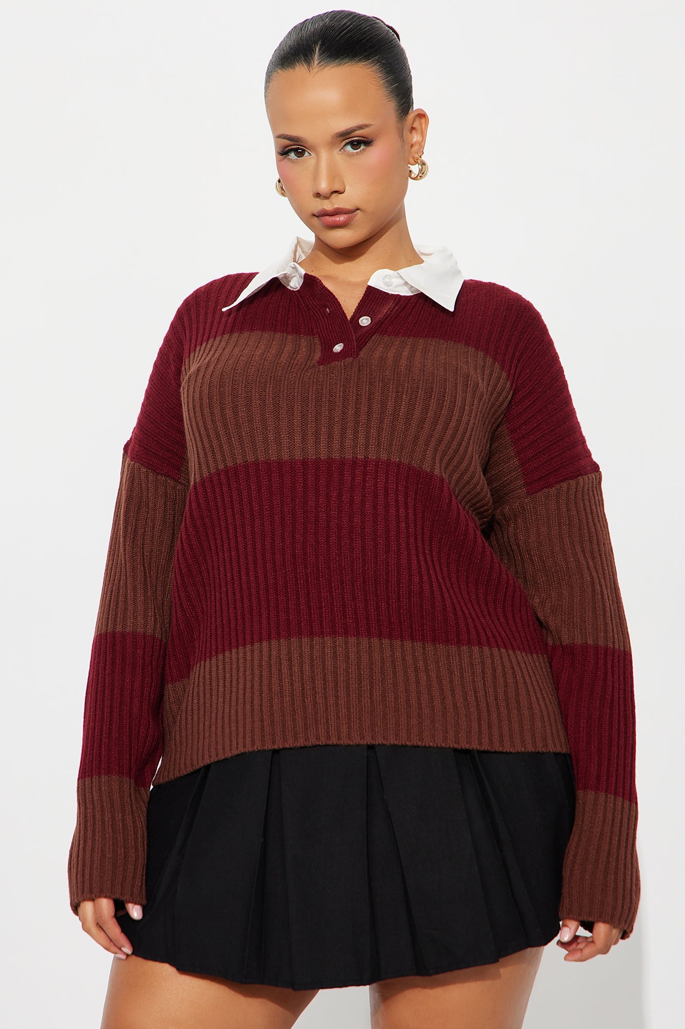 Make You Wonder Rugby Striped Sweater - Brown Combo